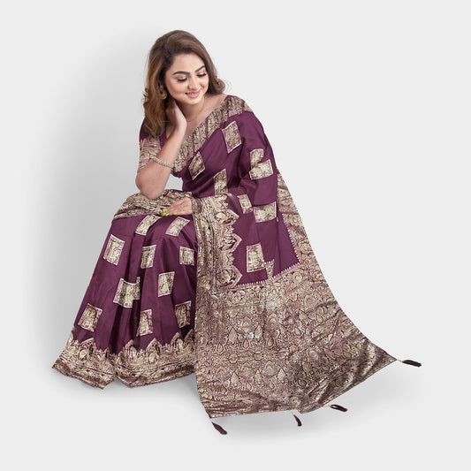 Majestic Light Purple Dola Silk Saree with Silver Zari Border and Butta Detailing