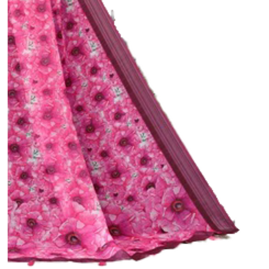 Women's Pink printed Saree with brown border and running Pallu. Saree Brown casual Digital flower Linen Milticolour pink Printed Rani Pink red Saree work IMG-20230801-WA0038a