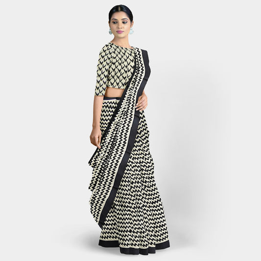 Modern Yellow and Black Chevron Indian Formal Silk Saree