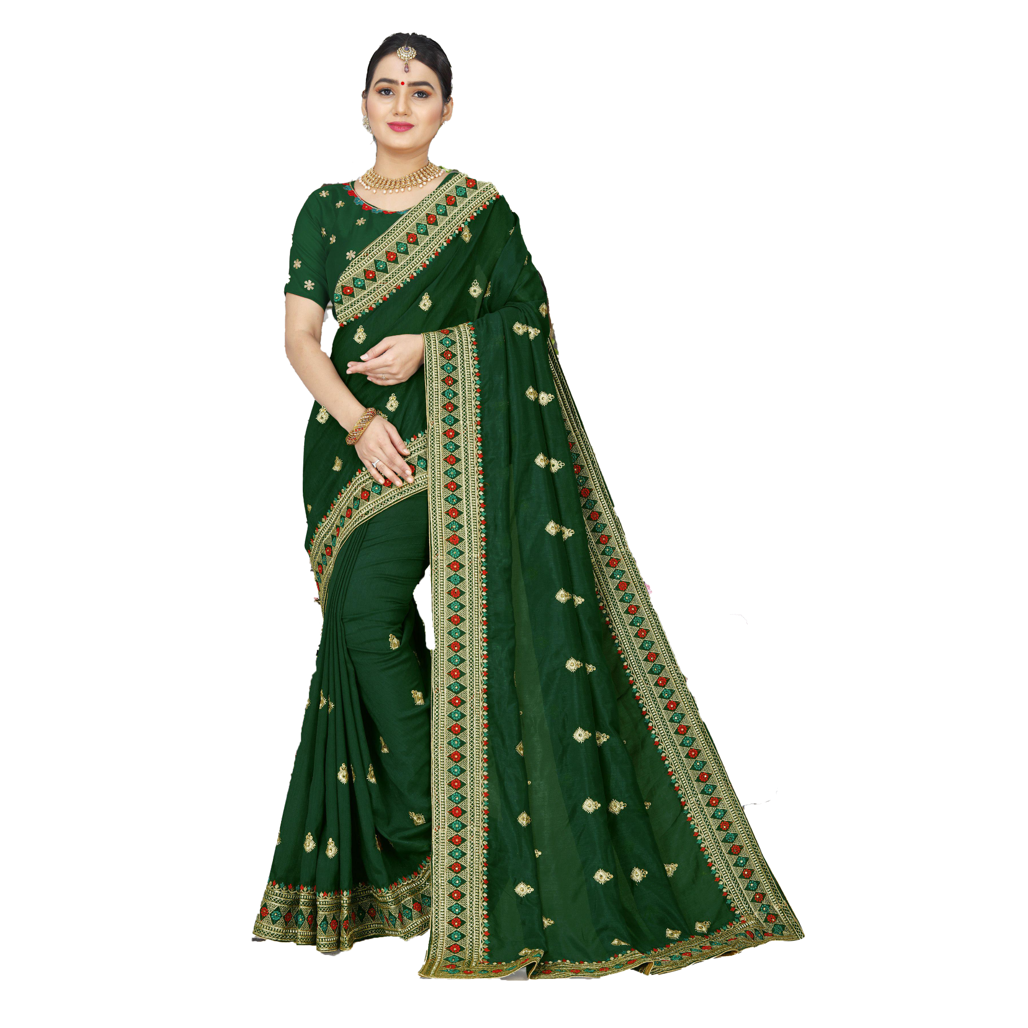 Women's Simple Embroidered Design Saree with Blouse Piece - TheHangr