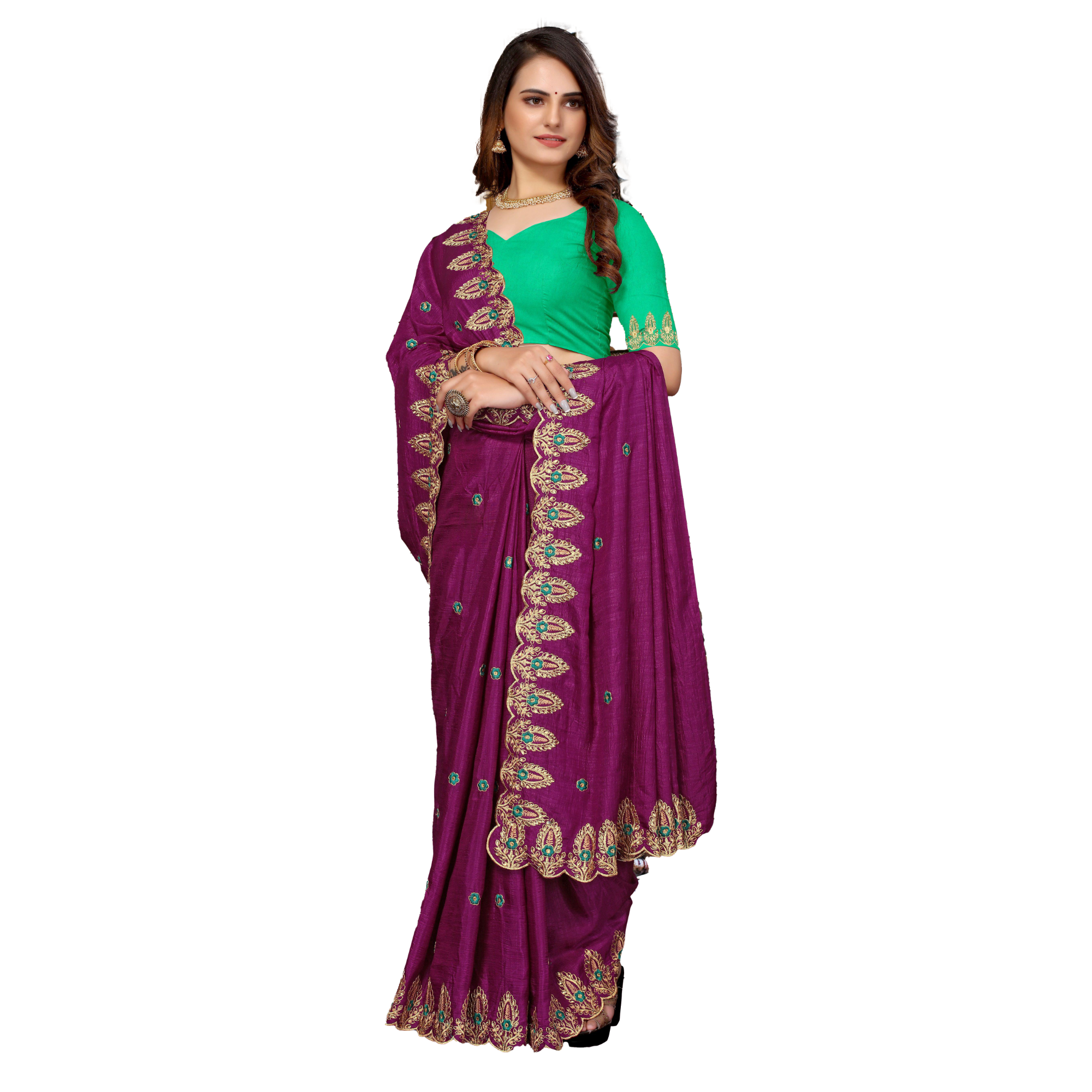 Women's Leaf Design Pure Silk Weaving Saree with Blouse Piece - TheHangr