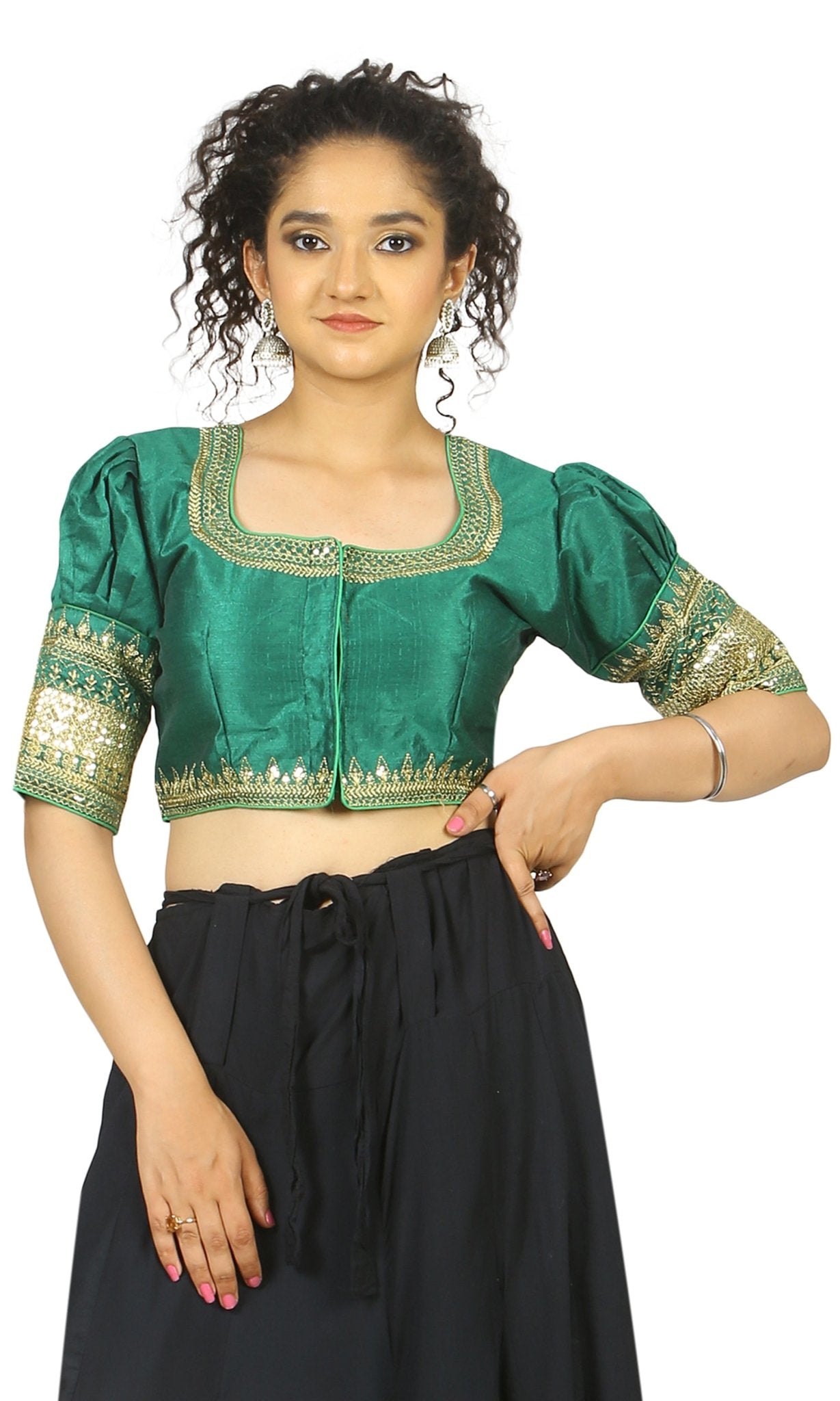 Green |Raw Silk |Blouse 36 Apparel & Accessories 32 34 36 Blouse blouses dark green Green Riwaayat thehangrgreen-raw-silk-blousethehangr-276275