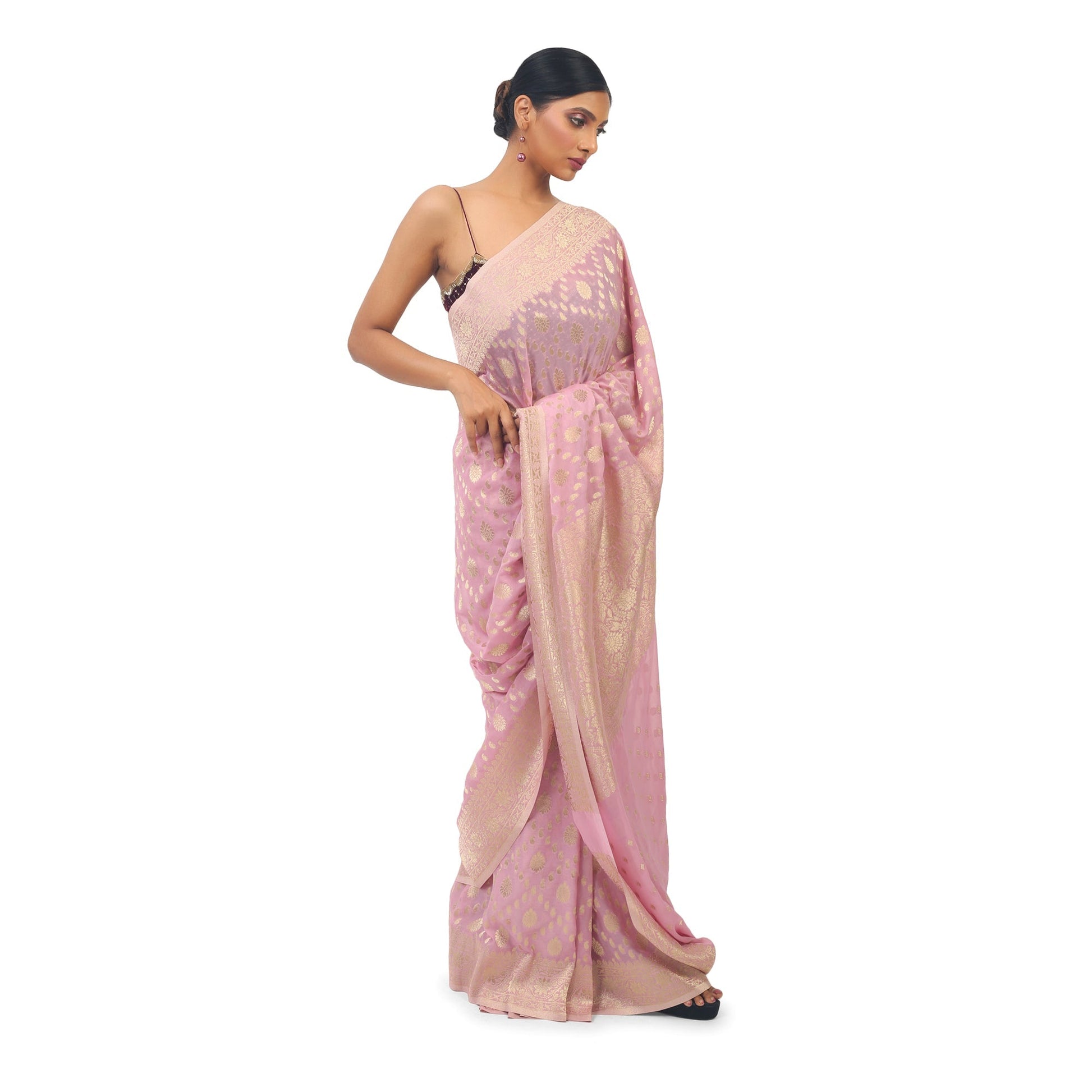 Light purple soft Georgette Banarsi Saree With golden work Apparel & Accessories 50%off Cocktail light purple Purple Saree Soft Georgette thehangrlight-purple-soft-georgette-banarsi-saree-with-golden-workthehangr-340061