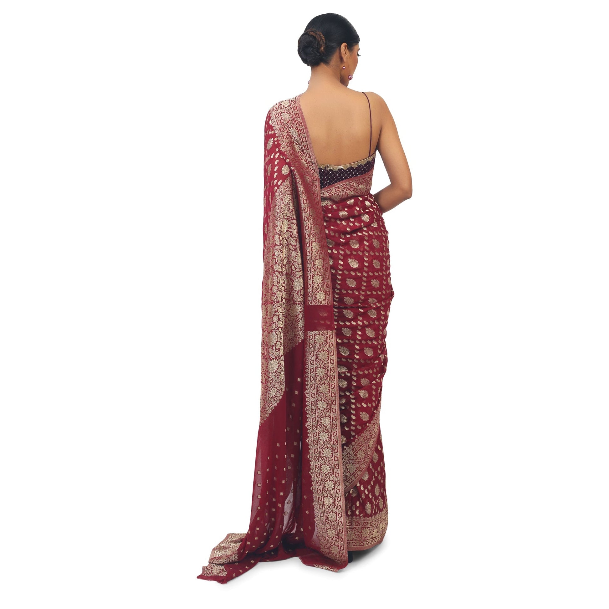 Maroon soft Georgette Banarsi Saree With golden work boarder Apparel & Accessories 50%off Cocktail Festive maroon Saree Soft Georgette wine thehangrmaroon-soft-georgette-banarsi-saree-with-golden-work-boarderthehangr-106987