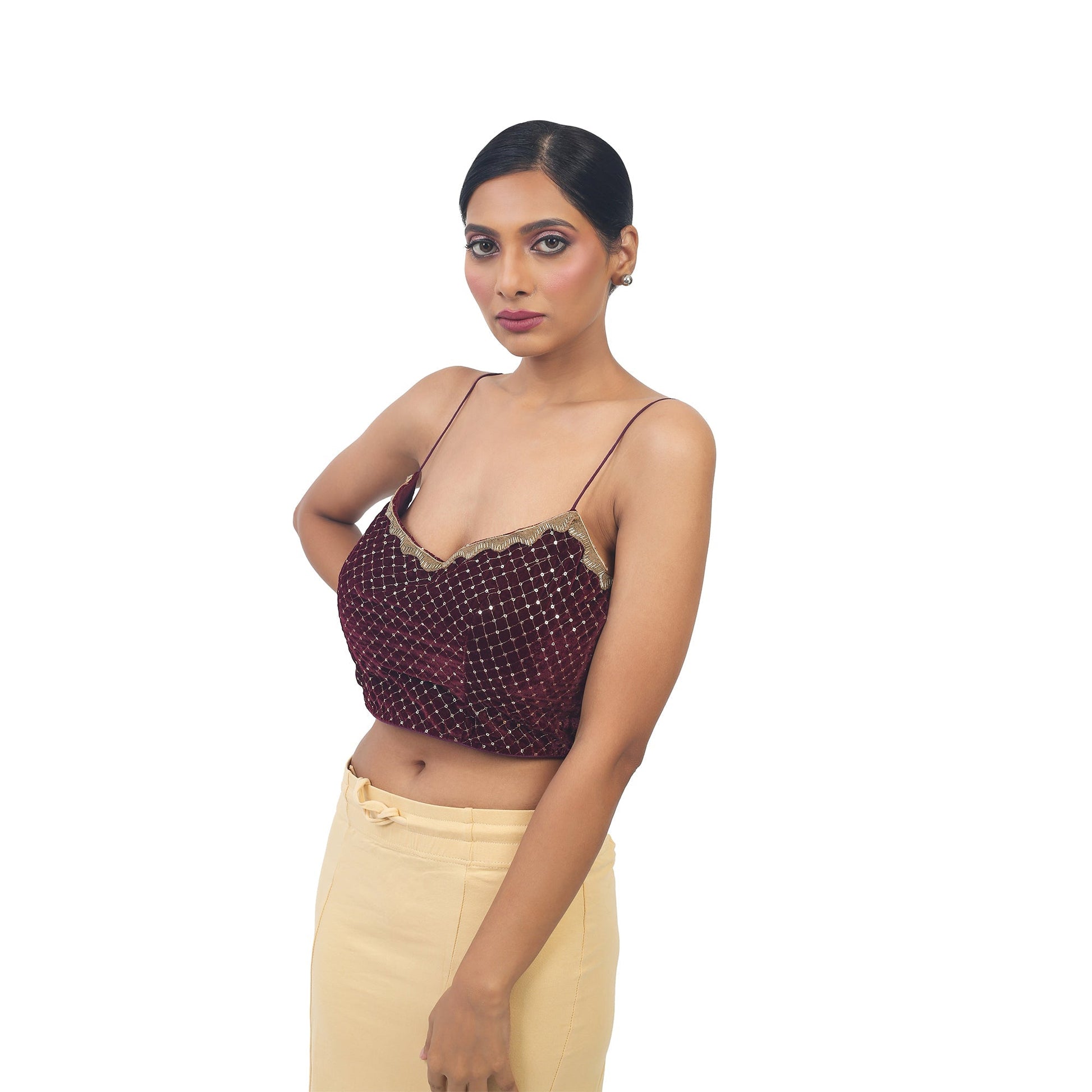 Maroon | Velvet | Designer | Blouse Apparel & Accessories 32 34 36 Blouse blouses maroon sequence Speghatti Sweet Heart Velvet thehangrmaroon-velvet-designer-blousethehangr-156376