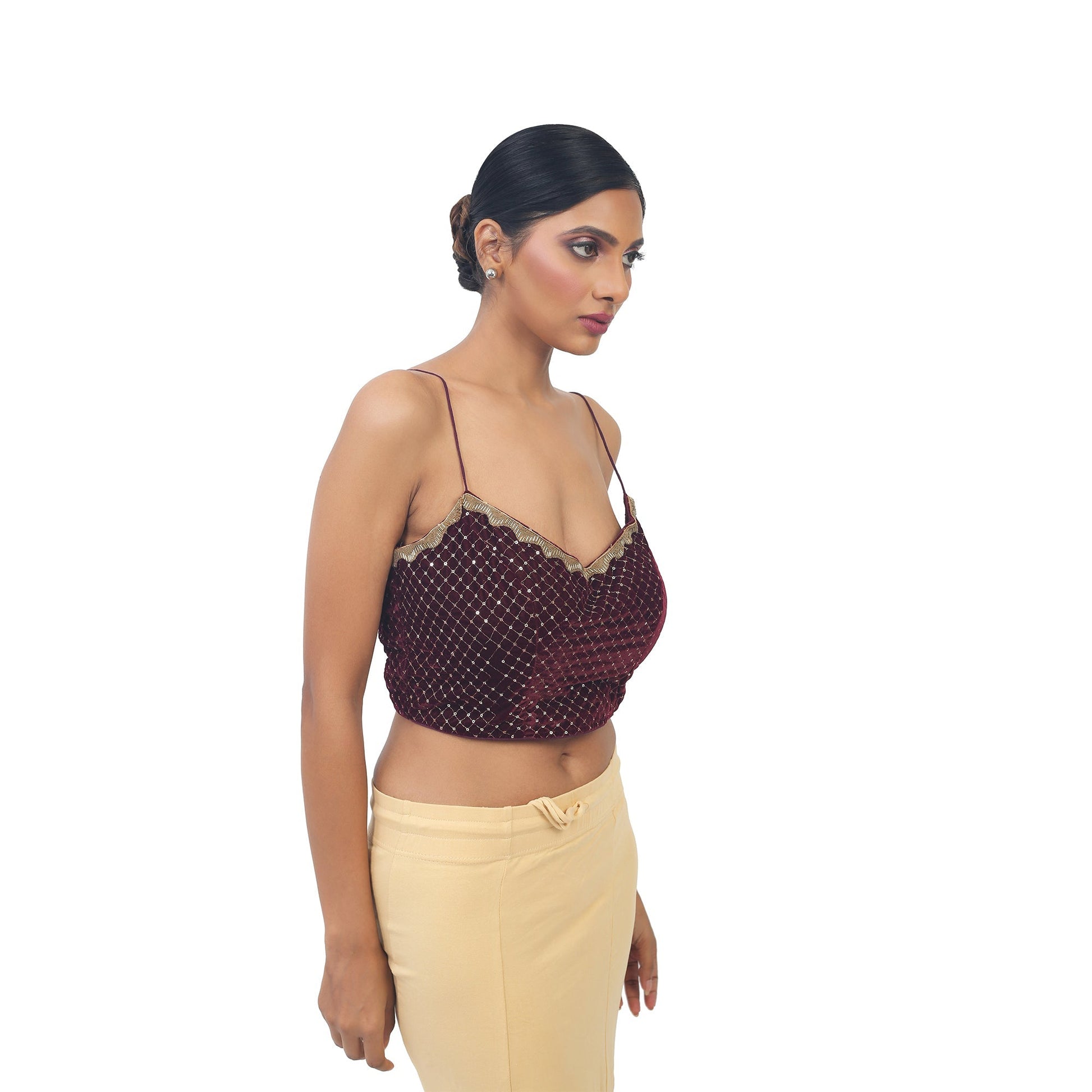 Maroon | Velvet | Designer | Blouse 36 Apparel & Accessories 32 34 36 Blouse blouses maroon sequence Speghatti Sweet Heart Velvet thehangrmaroon-velvet-designer-blousethehangr-207694