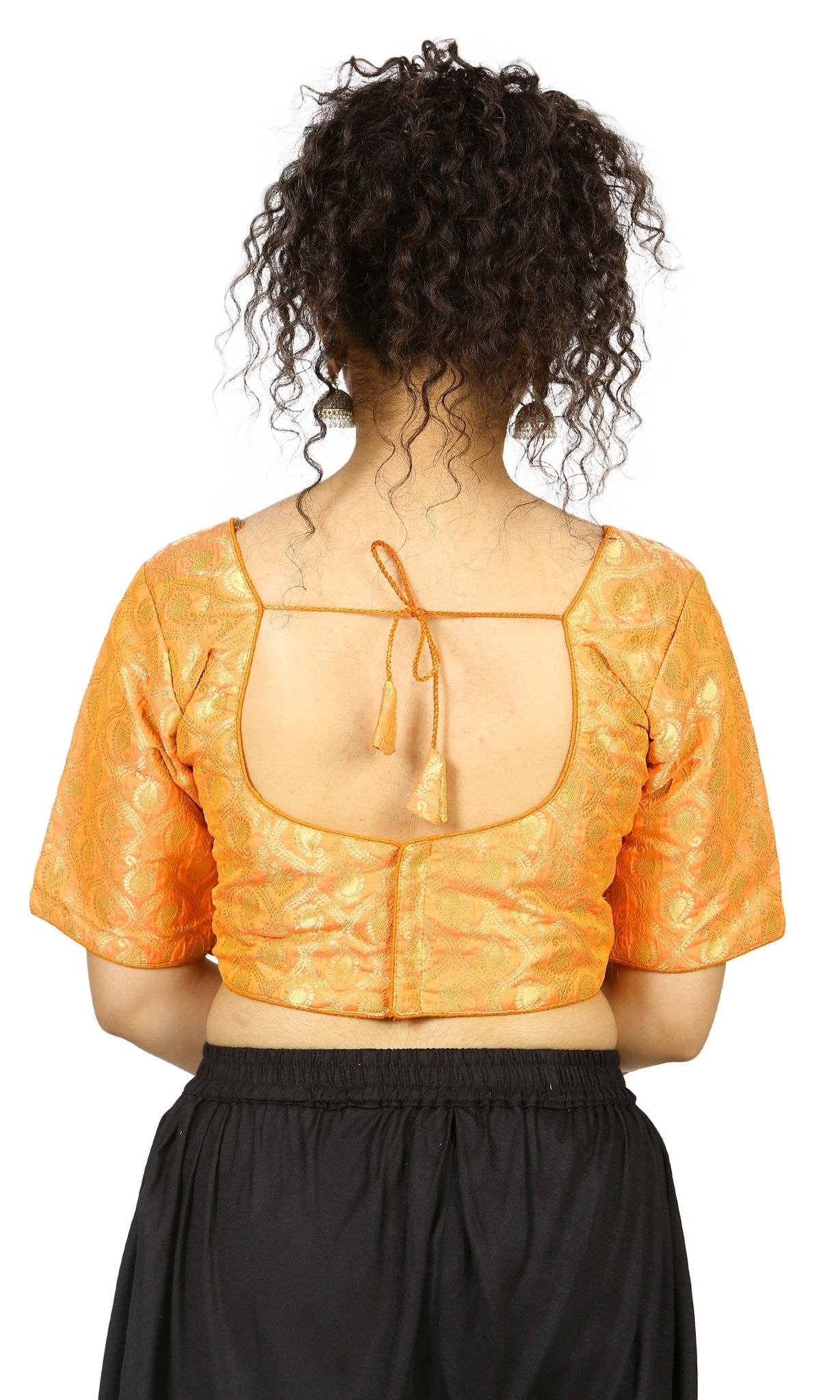 Orange |Gold |Brocade |Blouse Apparel & Accessories 32 34 36 Blouse blouses golden Lehza orange yellow thehangrorange-gold-brocade-blousethehangr-124871