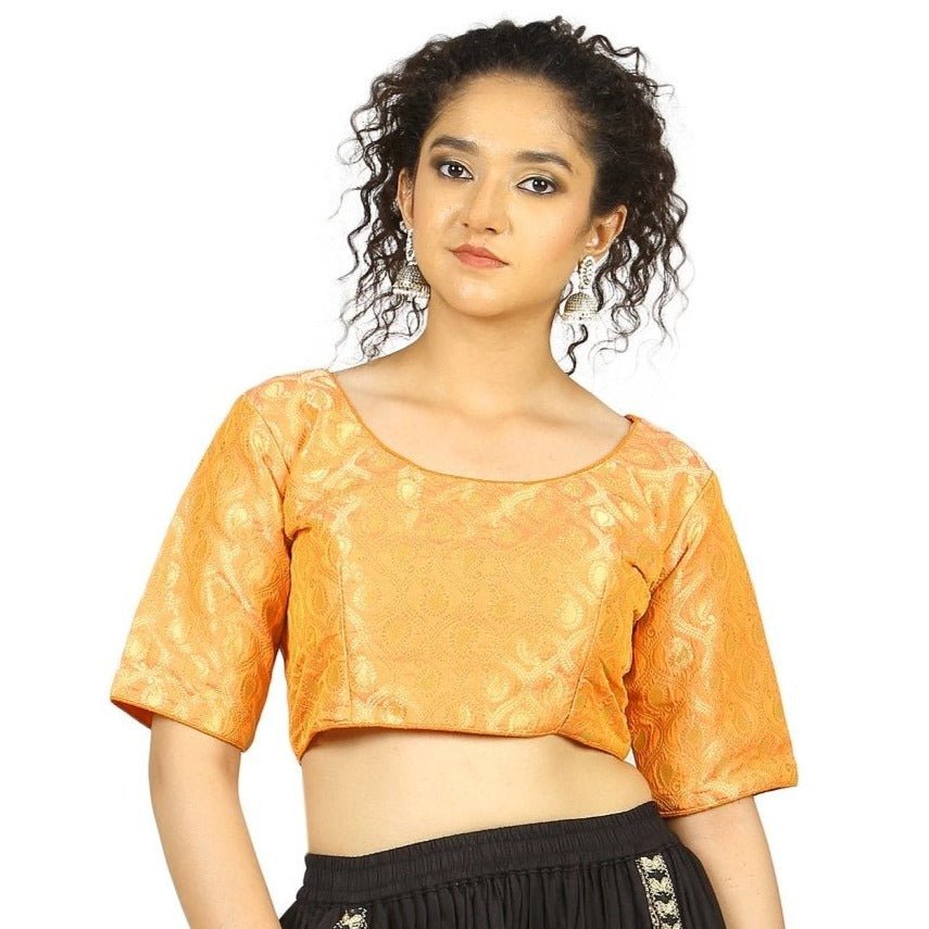 Orange |Gold |Brocade |Blouse Apparel & Accessories 32 34 36 Blouse blouses golden Lehza orange yellow thehangrorange-gold-brocade-blousethehangr-272356