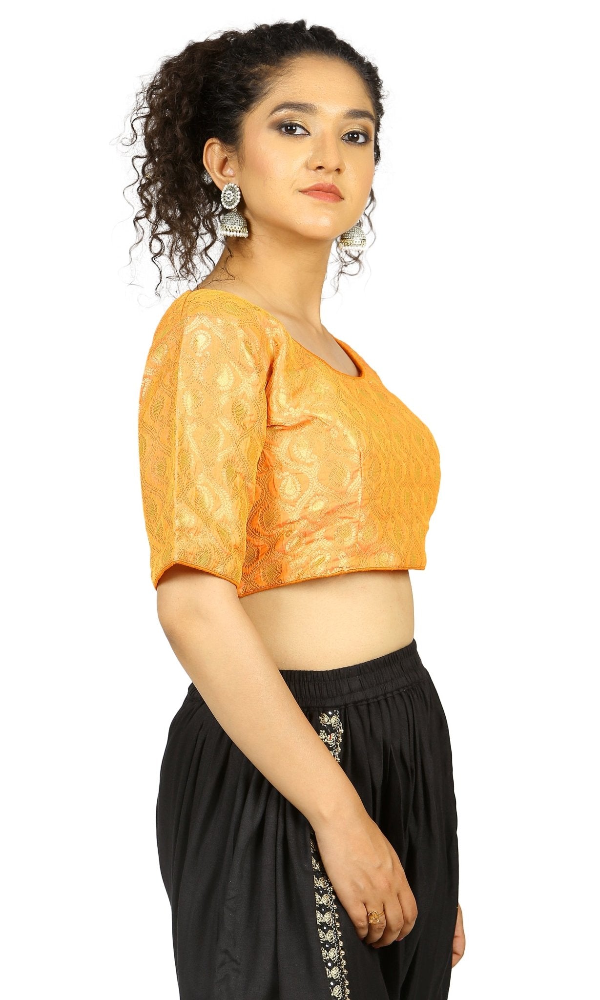 Orange |Gold |Brocade |Blouse Apparel & Accessories 32 34 36 Blouse blouses golden Lehza orange yellow thehangrorange-gold-brocade-blousethehangr-468827