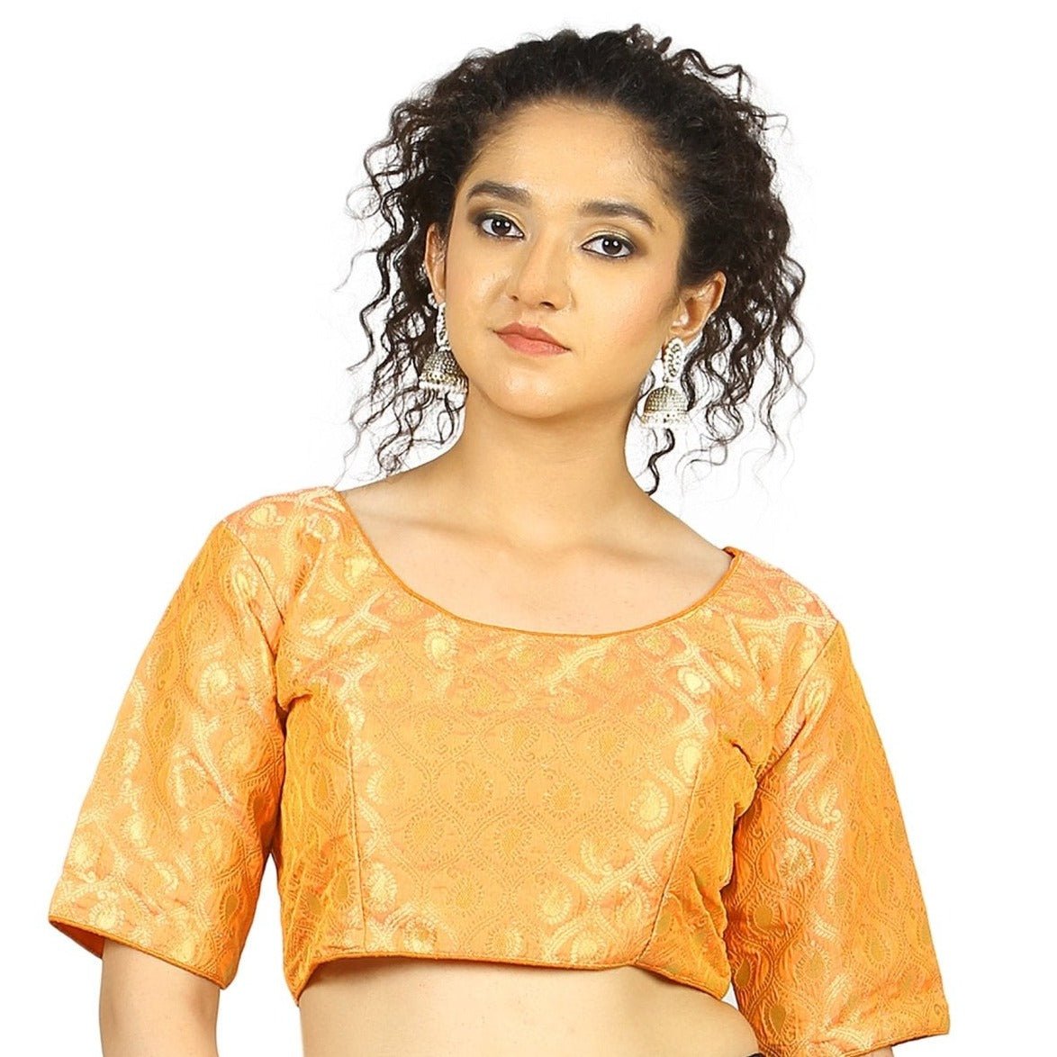 Orange |Gold |Brocade |Blouse 36 Apparel & Accessories 32 34 36 Blouse blouses golden Lehza orange yellow thehangrorange-gold-brocade-blousethehangr-838619