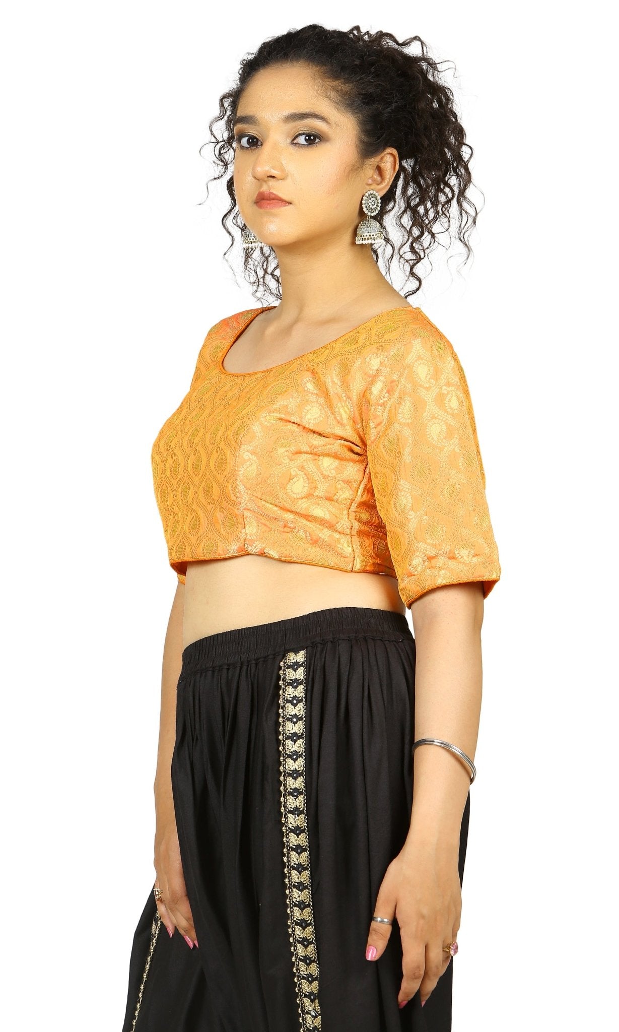 Orange |Gold |Brocade |Blouse Apparel & Accessories 32 34 36 Blouse blouses golden Lehza orange yellow thehangrorange-gold-brocade-blousethehangr-925956