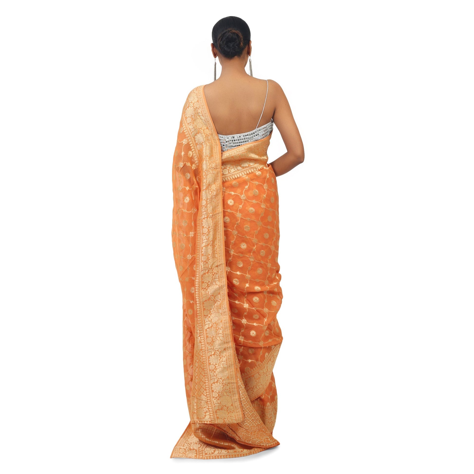 Orange Organza Saree With beautiful silver work Apparel & Accessories 50%off Cocktail Festive orange Organza Saree thehangrorange-organza-saree-with-beautiful-silver-workthehangr-701436