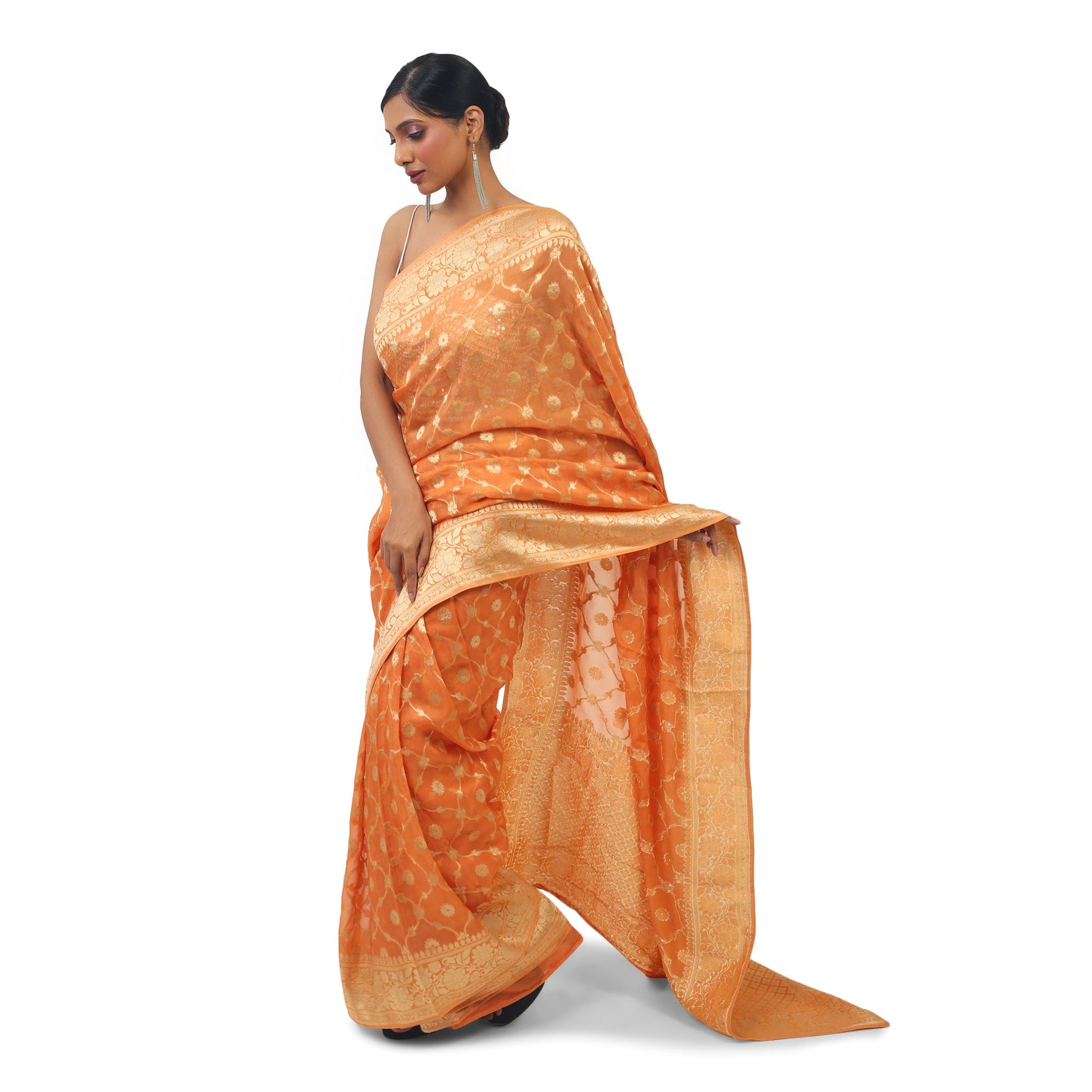 Orange Organza Saree With beautiful silver work Apparel & Accessories 50%off Cocktail Festive orange Organza Saree thehangrorange-organza-saree-with-beautiful-silver-workthehangr-827458