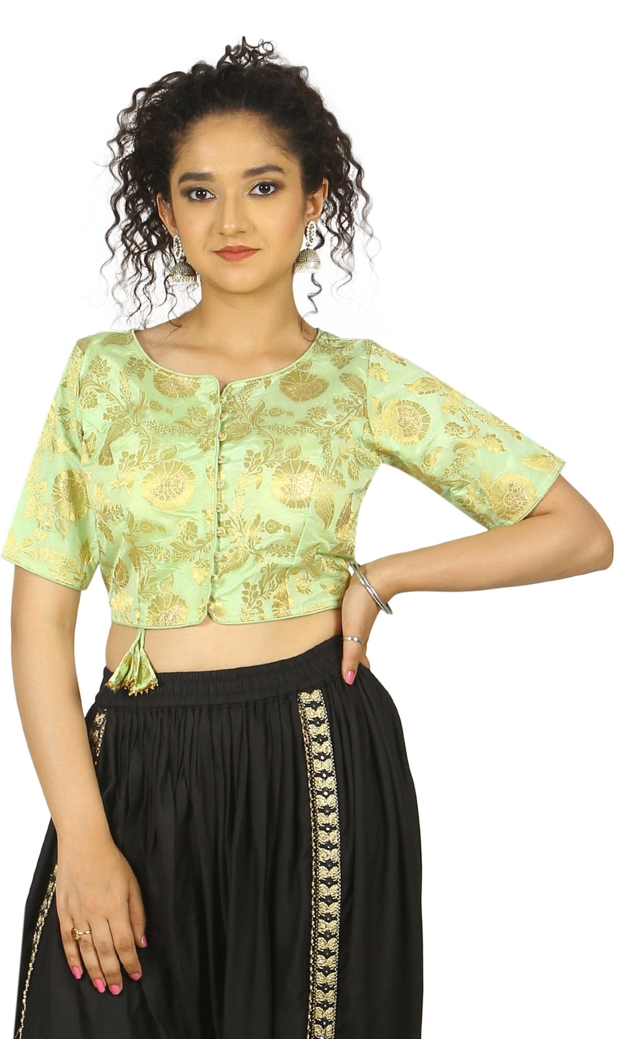 Parrot Green |Banarasi |Brocade |Blouse 36 Apparel & Accessories 32 34 36 Blouse blouses golden Green parrot seher thehangrparrot-green-banarasi-brocade-blousethehangr-495103