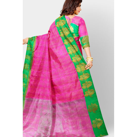 Pink Katan Silk Saree with beautiful contrast Green border Saree casual Cocktail dark green Festive Geomatrical Green Light Green pink Printed Rani Pink red Saree sea green Weaving work thehangrpink-katan-silk-saree-with-beautiful-contrast-green-borderthehangr-883232