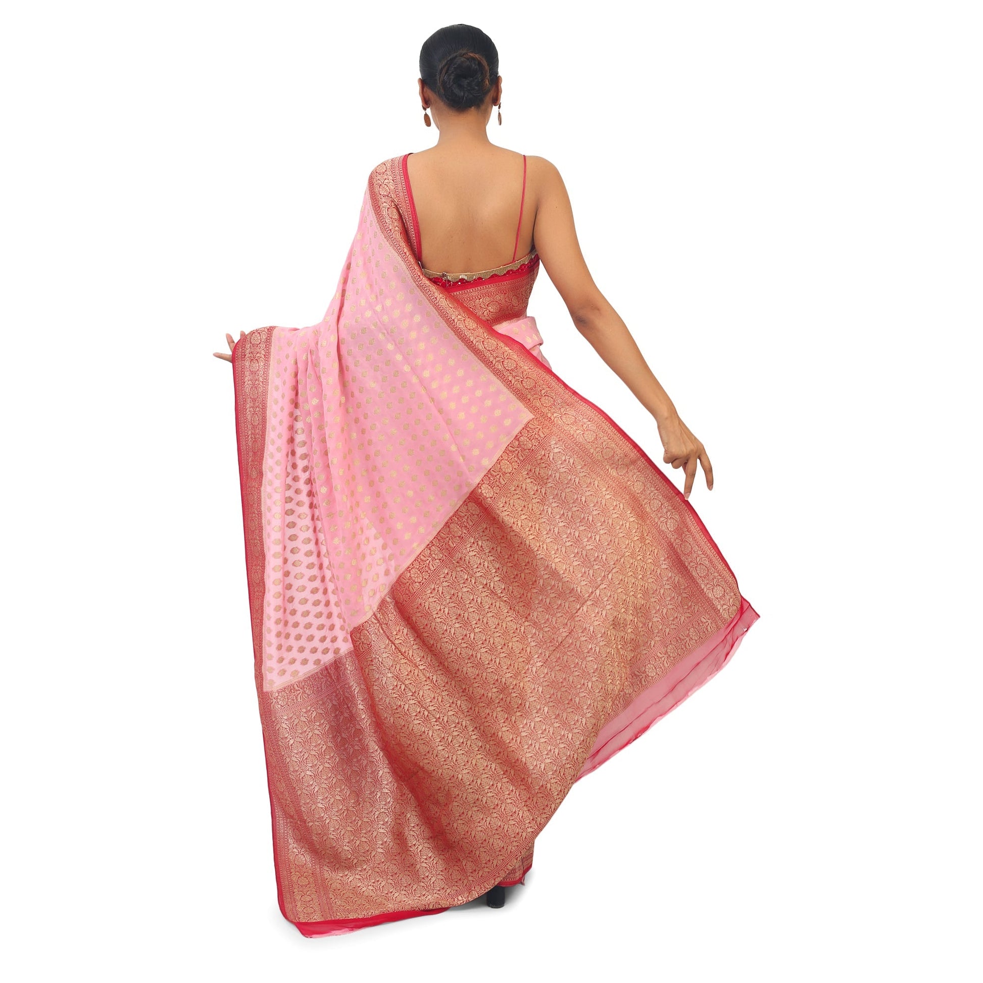 Pink soft Georgette Saree With contrast red boarder and pallu Apparel & Accessories 50%off Cocktail Festive pink Rani Pink Saree Soft Georgette thehangrpink-soft-georgette-saree-with-contrast-red-boarder-and-palluthehangr-186233