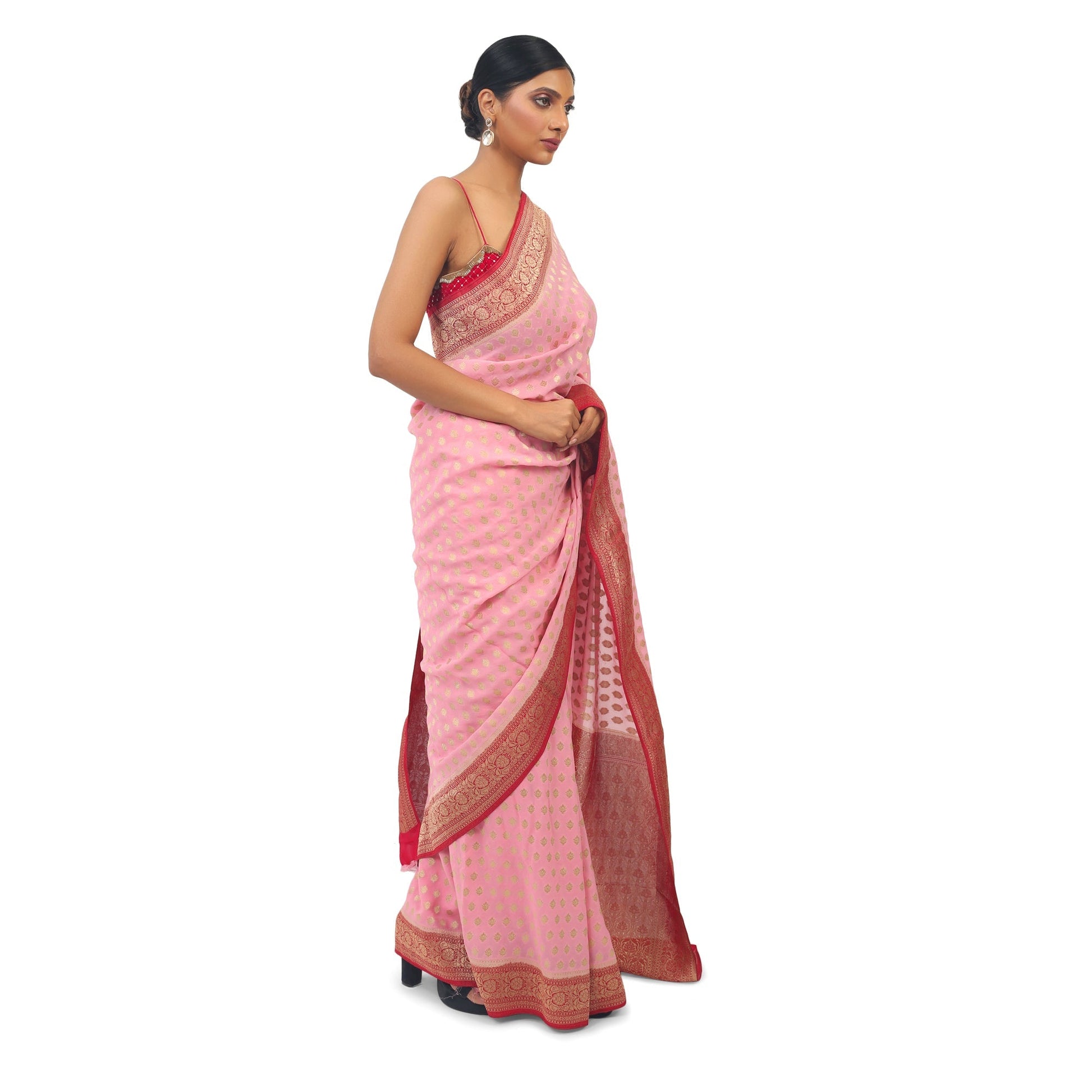 Pink soft Georgette Saree With contrast red boarder and pallu Apparel & Accessories 50%off Cocktail Festive pink Rani Pink Saree Soft Georgette thehangrpink-soft-georgette-saree-with-contrast-red-boarder-and-palluthehangr-617779