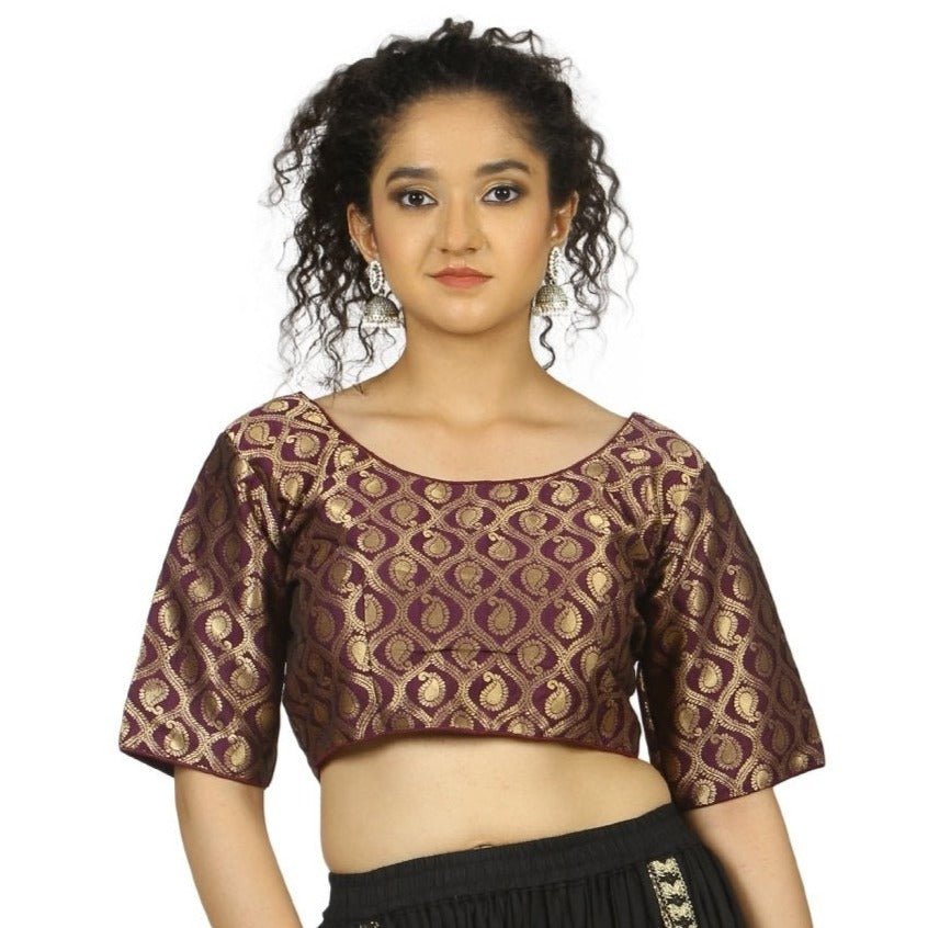 Purple |Gold |Brocade |Blouse Apparel & Accessories 32 34 36 Blouse blouses golden Lehza Purple thehangrpurple-gold-brocade-blousethehangr-304055