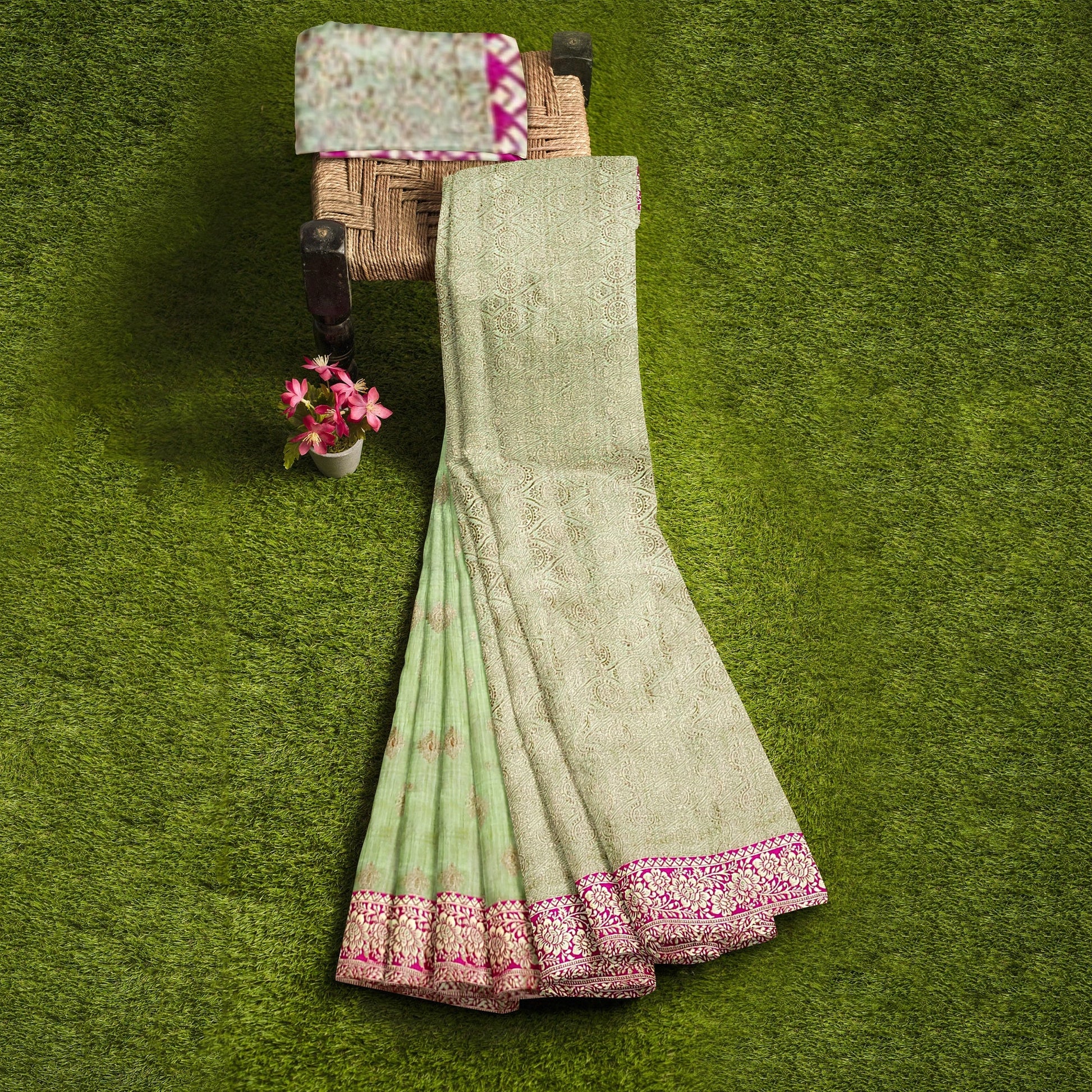 Raw Silk Light Green Saree with Pink Border Art Silk casual Cocktail dark green Green Light Green Light Pink pink Saree Silk sea green silk work thehangrraw-silk-light-green-saree-with-pink-borderthehangr-236914