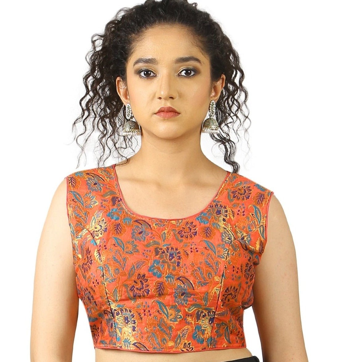 Red | Brocade | Flower Print | Blouse 36 Apparel & Accessories 34 36 Aarzoo Blouse blouses Crop tops golden red thehangrred-brocade-flower-print-blousethehangr-196676