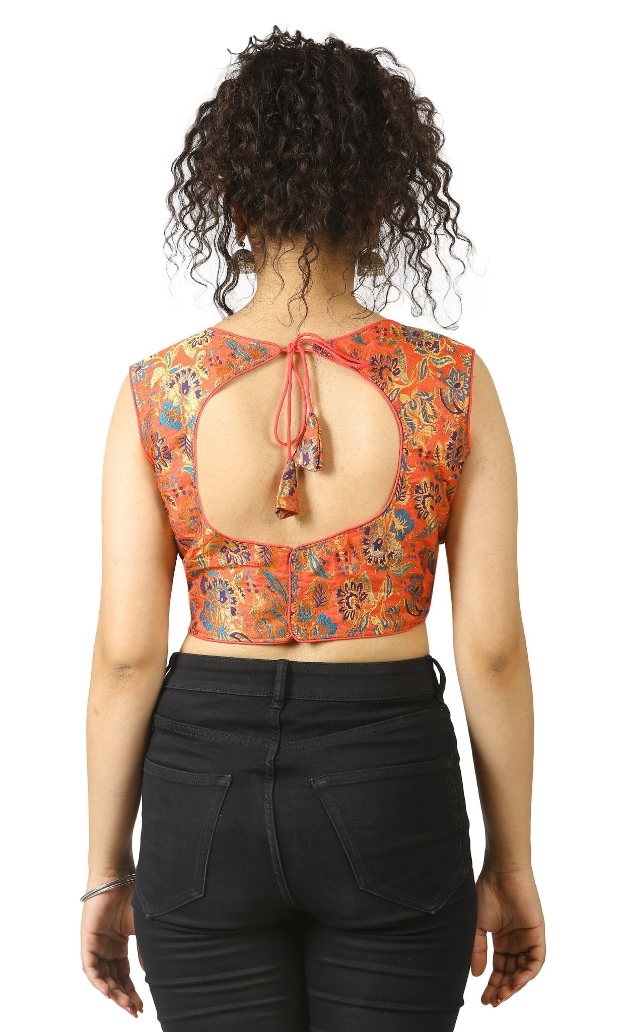 Red | Brocade | Flower Print | Blouse Apparel & Accessories 34 36 Aarzoo Blouse blouses Crop tops golden red thehangrred-brocade-flower-print-blousethehangr-724948