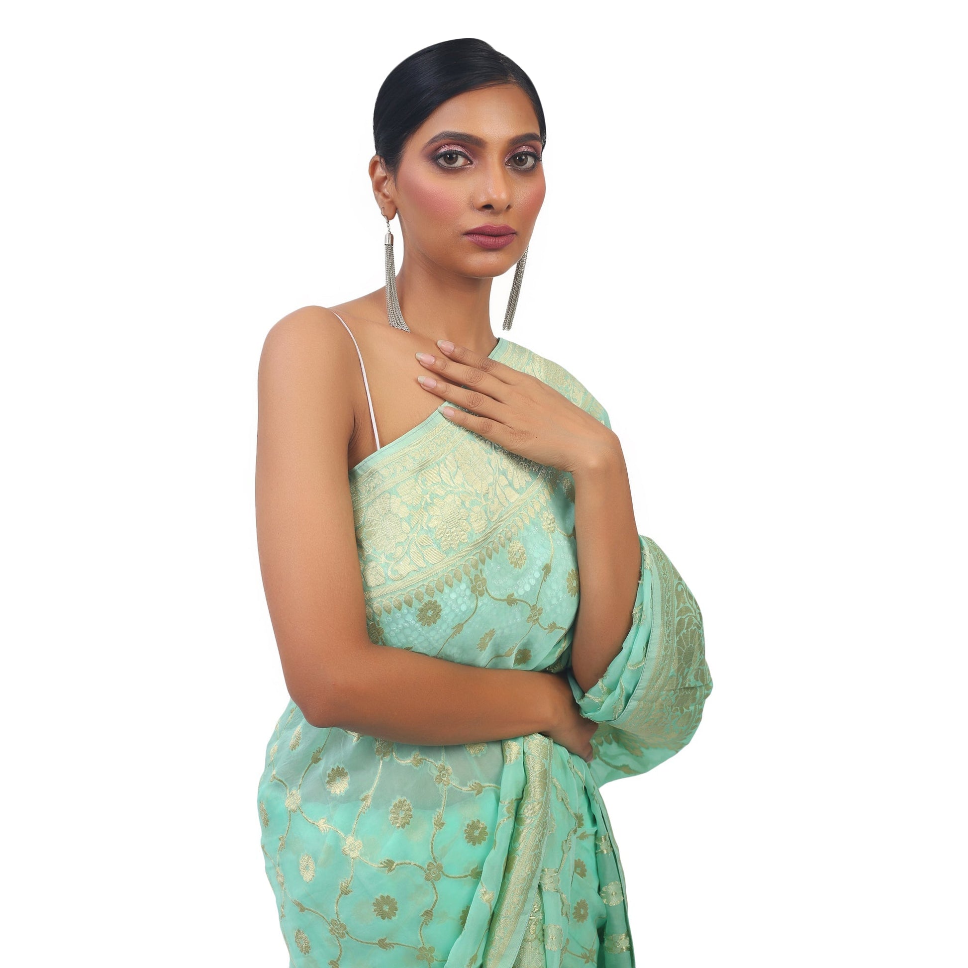 Sea Green Organza Saree With silver work Apparel & Accessories 50%off Cocktail dark green Festive Green Light Green Organza Saree sea green thehangrsea-green-organza-saree-with-silver-workthehangr-506890