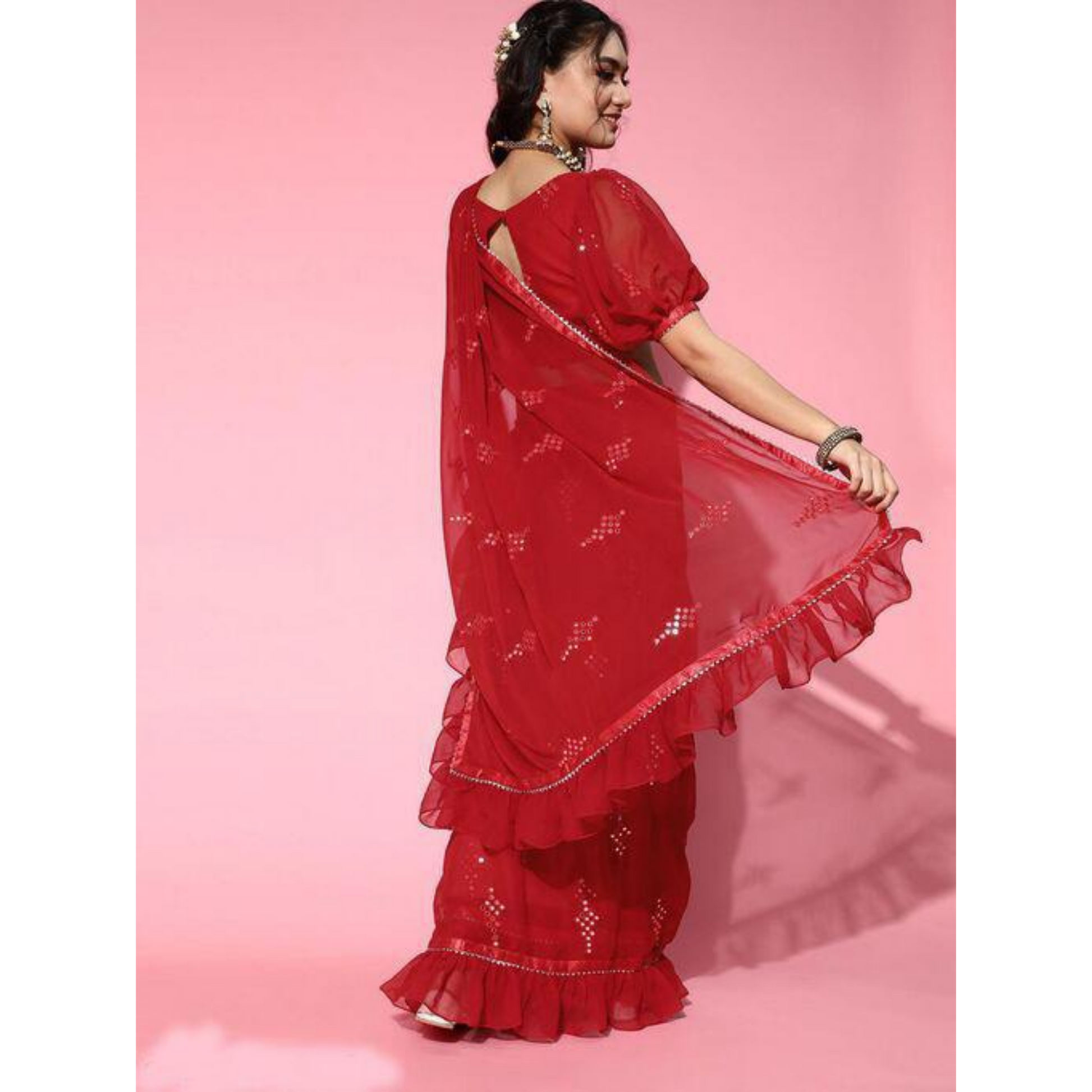 Unique Flurrry Border Design Saree with Blouse Piece Saree Cocktail Festive red Saree Soft Georgette unique-flurrry-border-design-saree-with-blouse-piece-249111