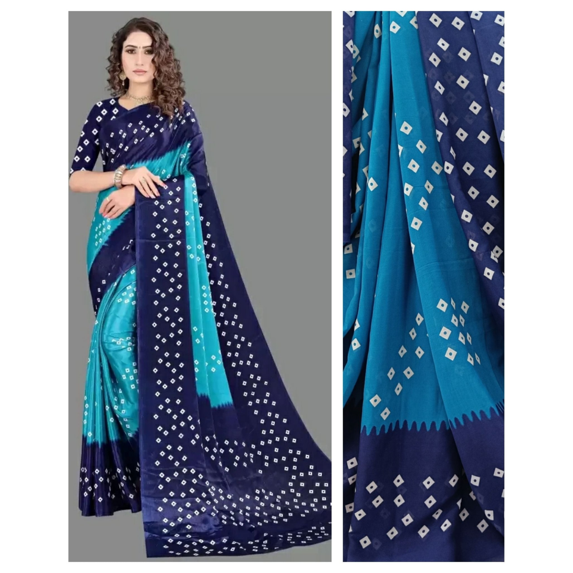 Women's Georgette Saree with Blouse Piece Blue - TheHangr