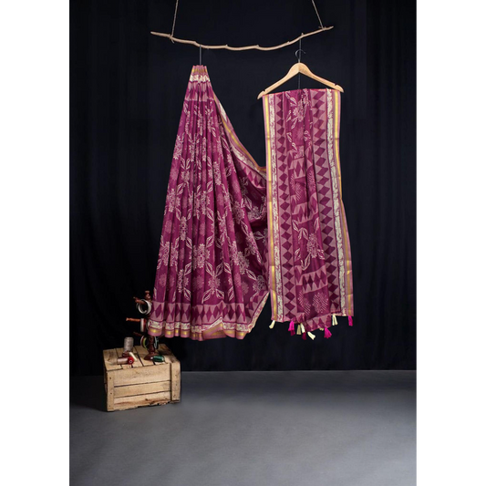 Women's Jaipuri Cotton Saree with Blouse Piece Wine Saree casual Saree wine work womens-jaipuri-cotton-saree-with-blouse-piece-685560_1