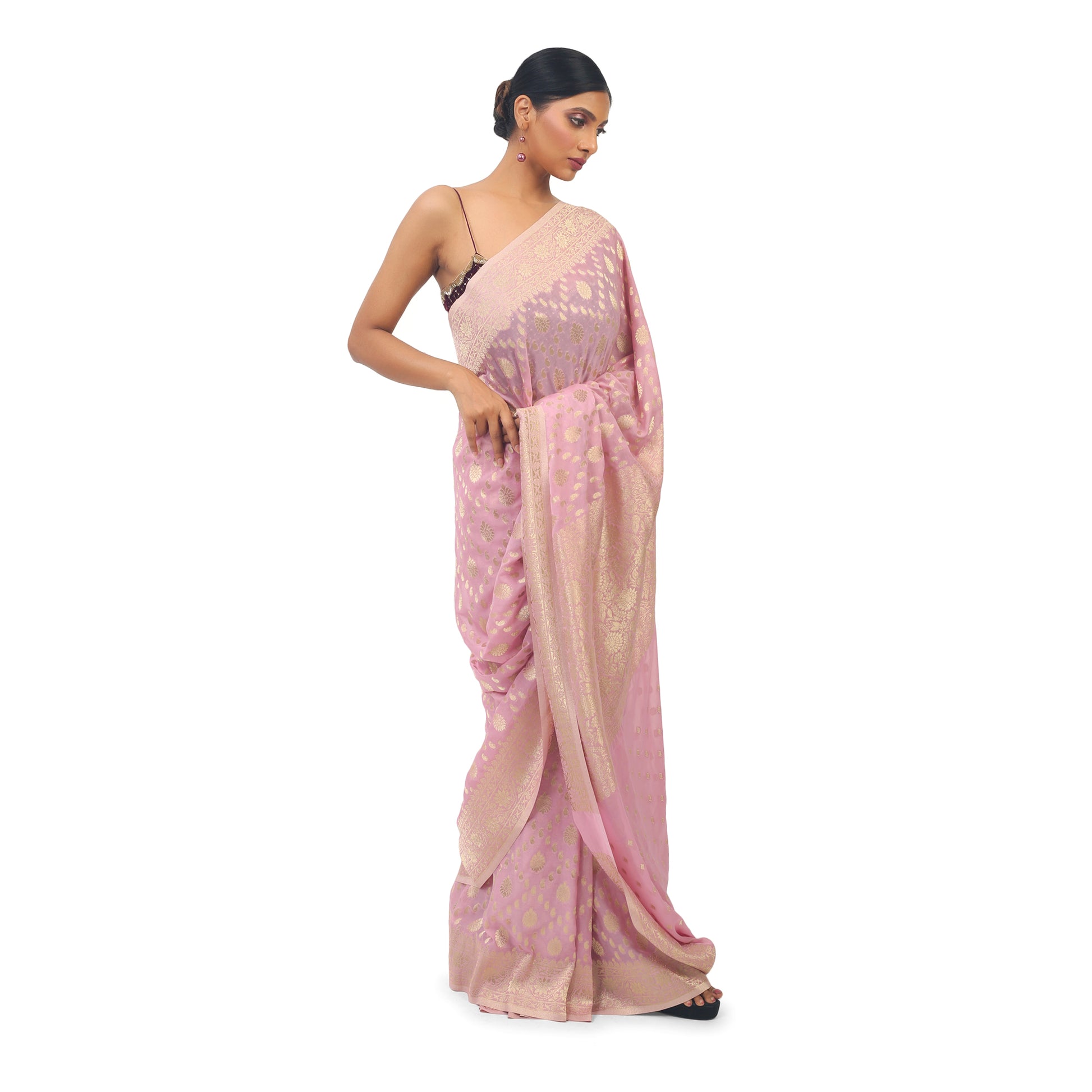 Soft Georgette Designer Light purple Saree with Golden work Apparel & Accessories 50%off light purple Purple Saree Soft Georgette IMGL0983