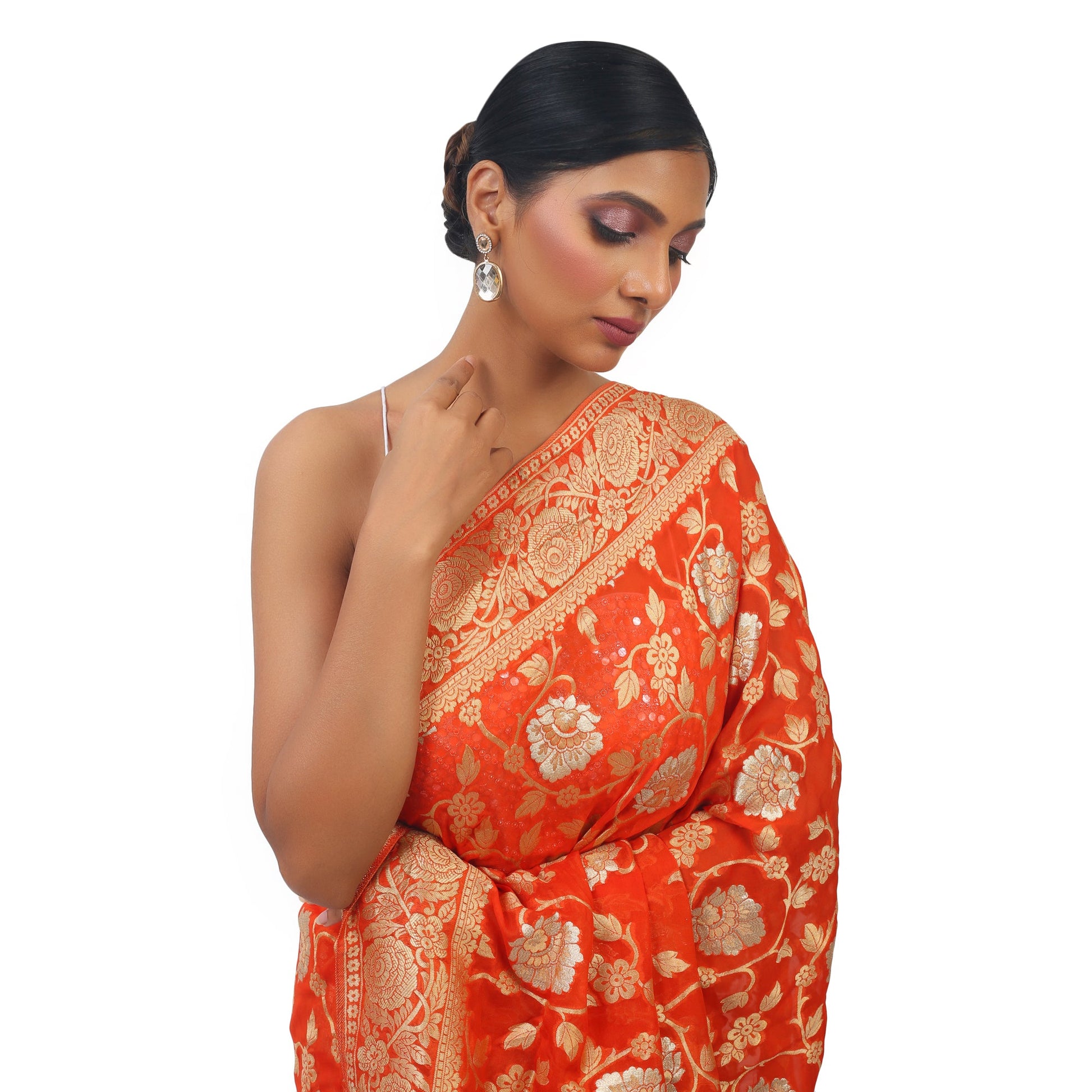 Soft Georgette Designer Orange Saree with Golden work Apparel & Accessories 50%off orange Saree Soft Georgette soft-georgette-designer-orange-saree-with-golden-work-713866