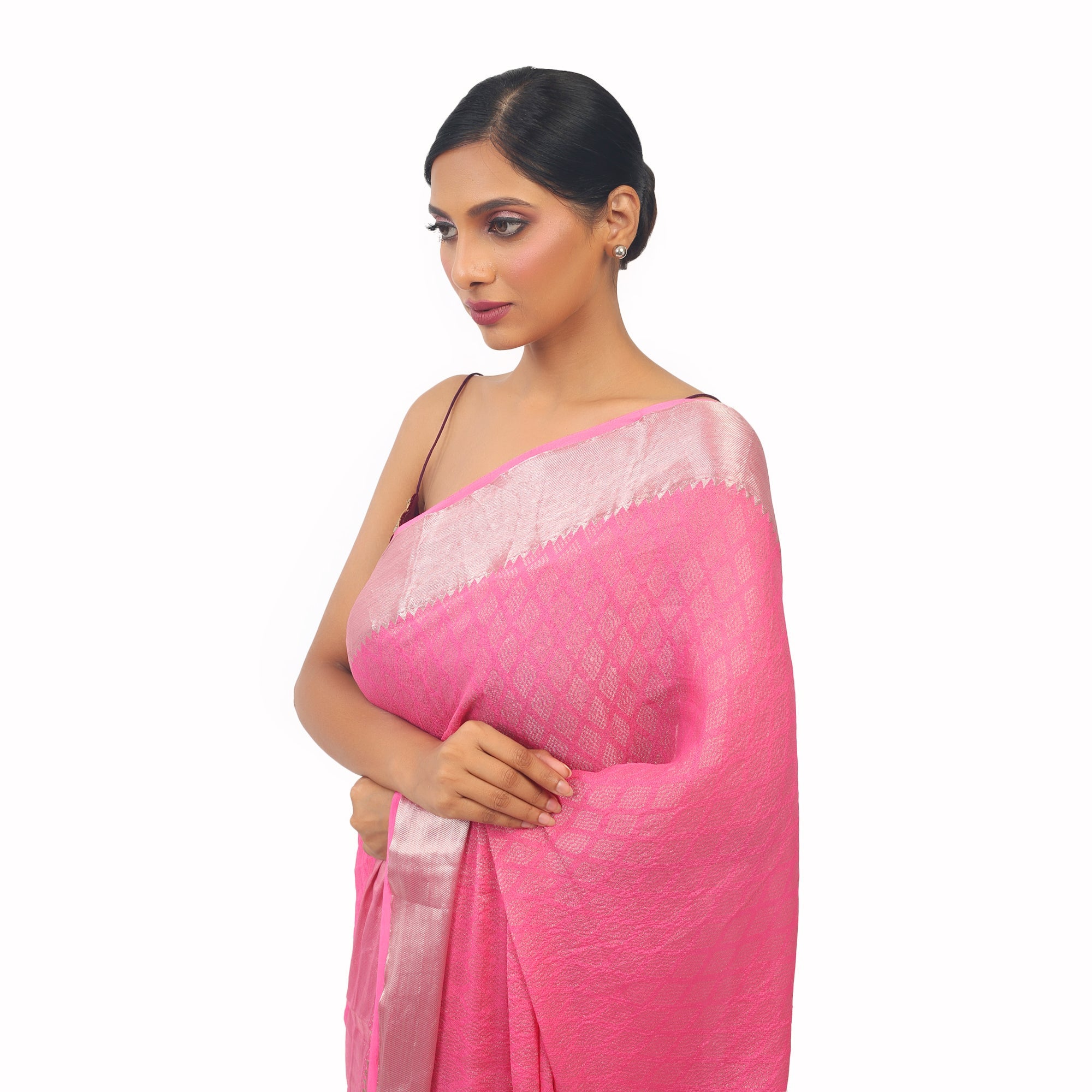 Baby Pink Silver Zari Designer Saree With Jaquard Border – Sareewave