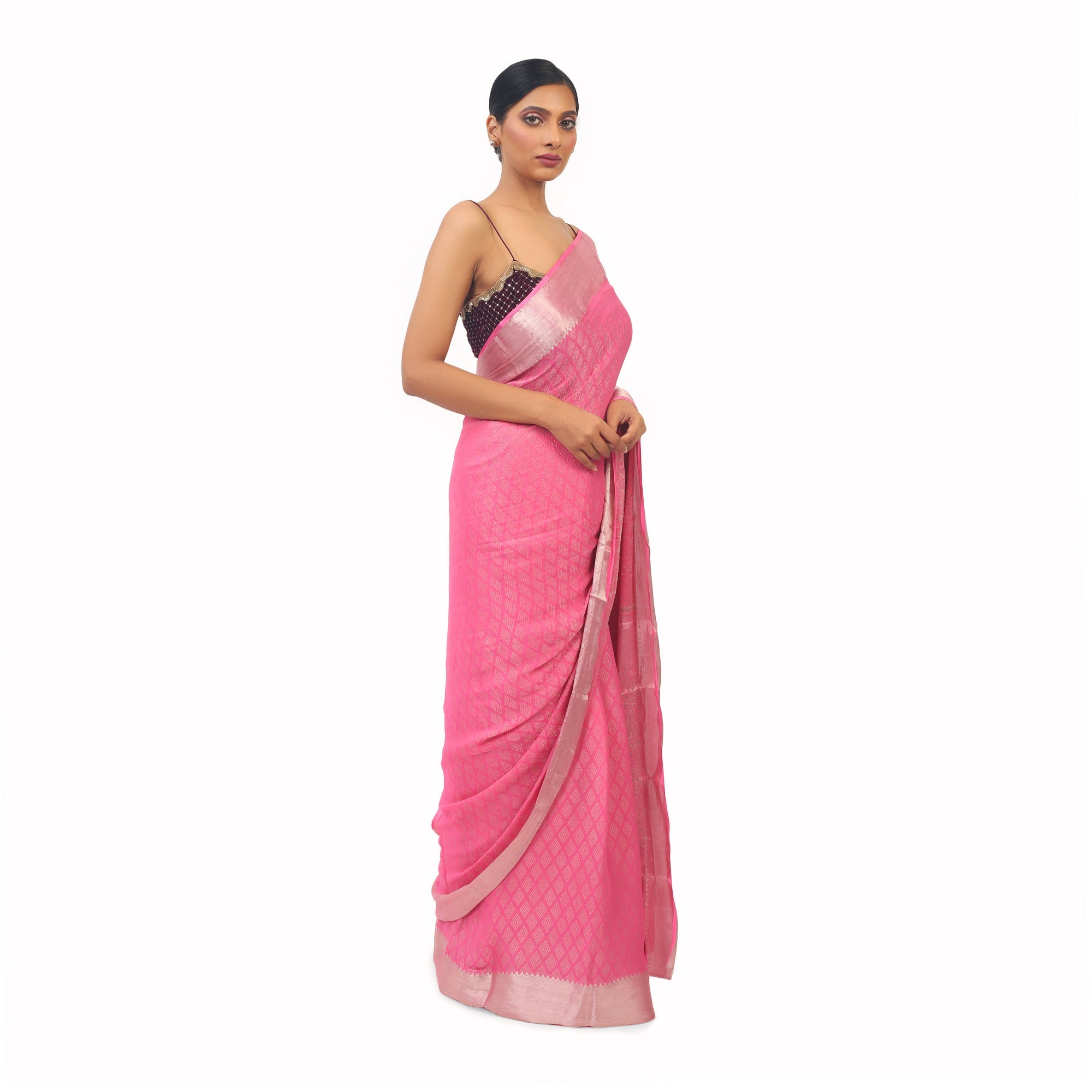 Pink Color Pure silk Paithani saree silver zari weaving work With Muni –  Amirat