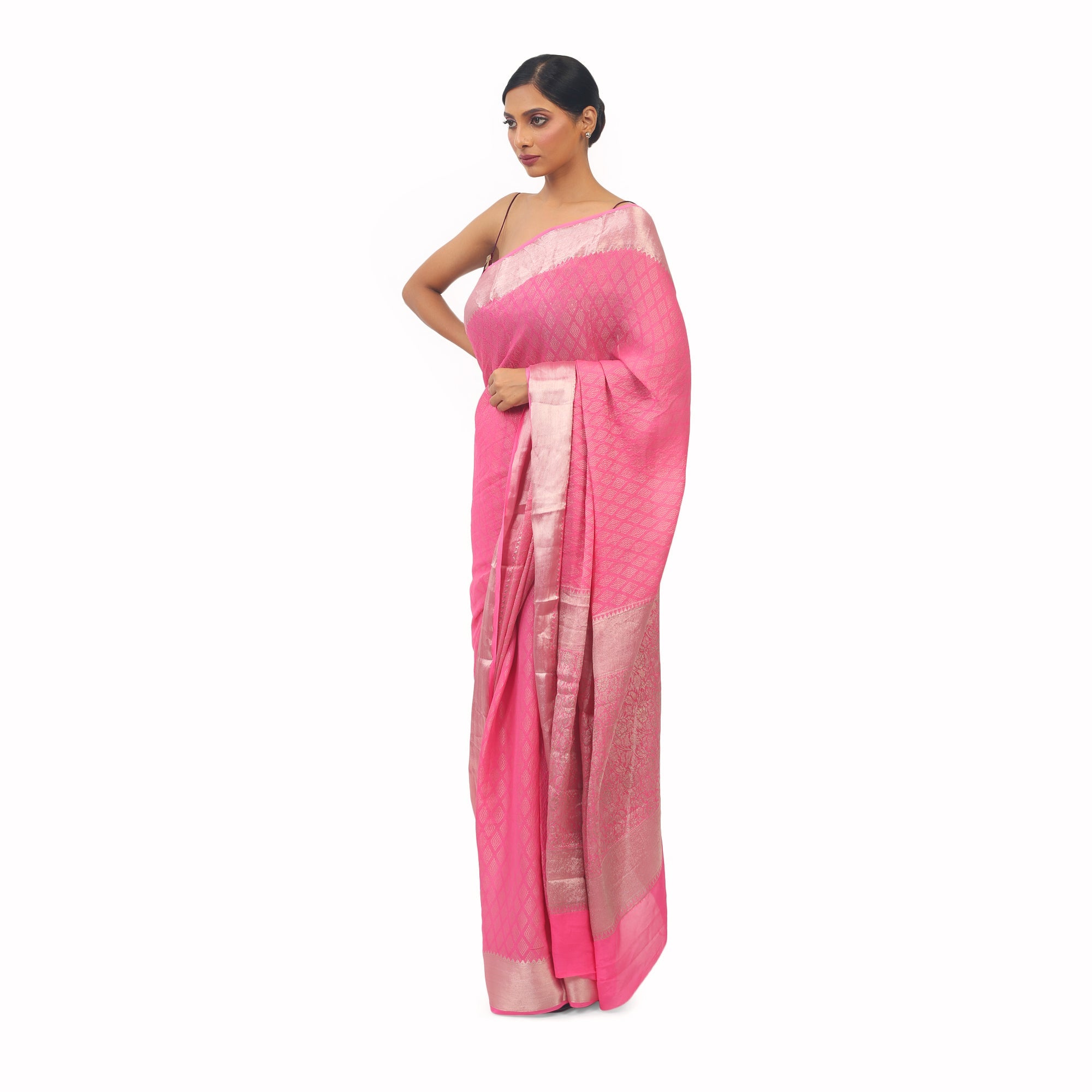 5.5 m (separate blouse piece) Muslin Kora Pink And Silver Banarasi Silk  Saree, With Blouse Piece at Rs 999 in Varanasi