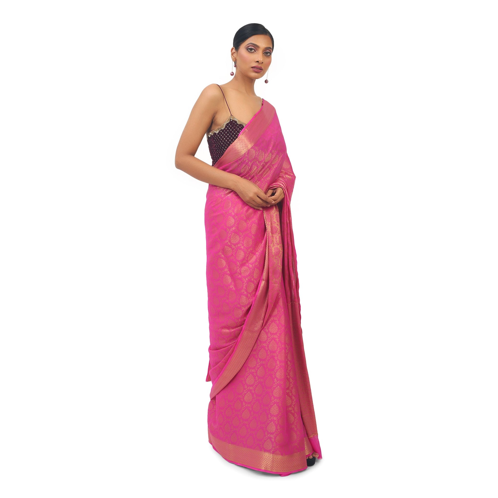 Soft Georgette Designer Rani pink Saree with Golden work Apparel & Accessories 50%off pink Rani Pink Saree Soft Georgette soft-georgette-designer-rani-pink-saree-with-golden-work-262598