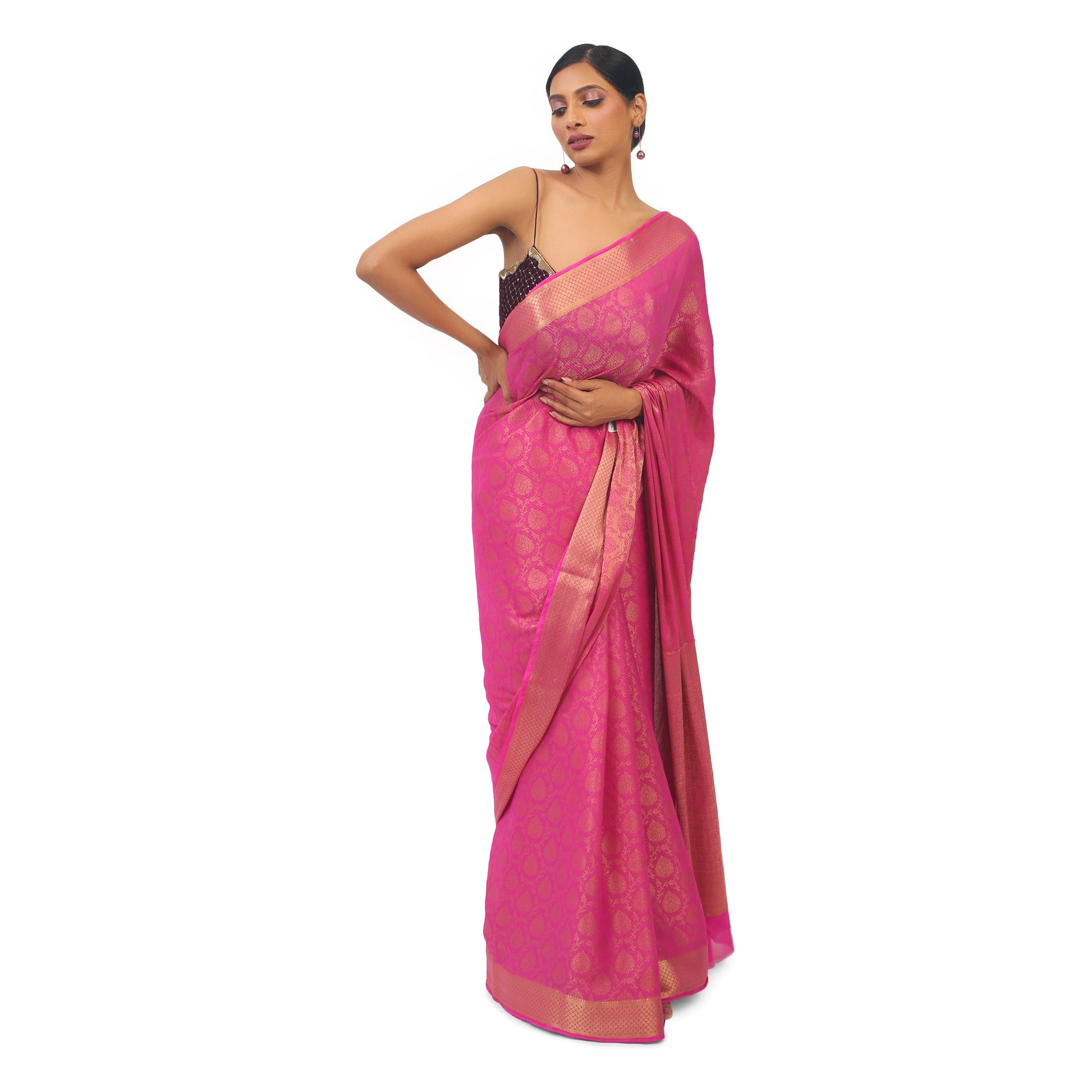 Soft Georgette Designer Rani pink Saree with Golden work Apparel & Accessories 50%off pink Rani Pink Saree Soft Georgette soft-georgette-designer-rani-pink-saree-with-golden-work-583305