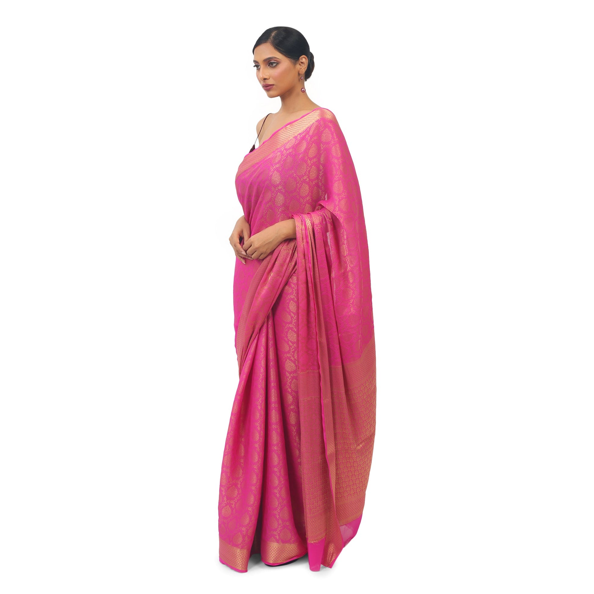 Soft Georgette Designer Rani pink Saree with Golden work Apparel & Accessories 50%off pink Rani Pink Saree Soft Georgette soft-georgette-designer-rani-pink-saree-with-golden-work-786802