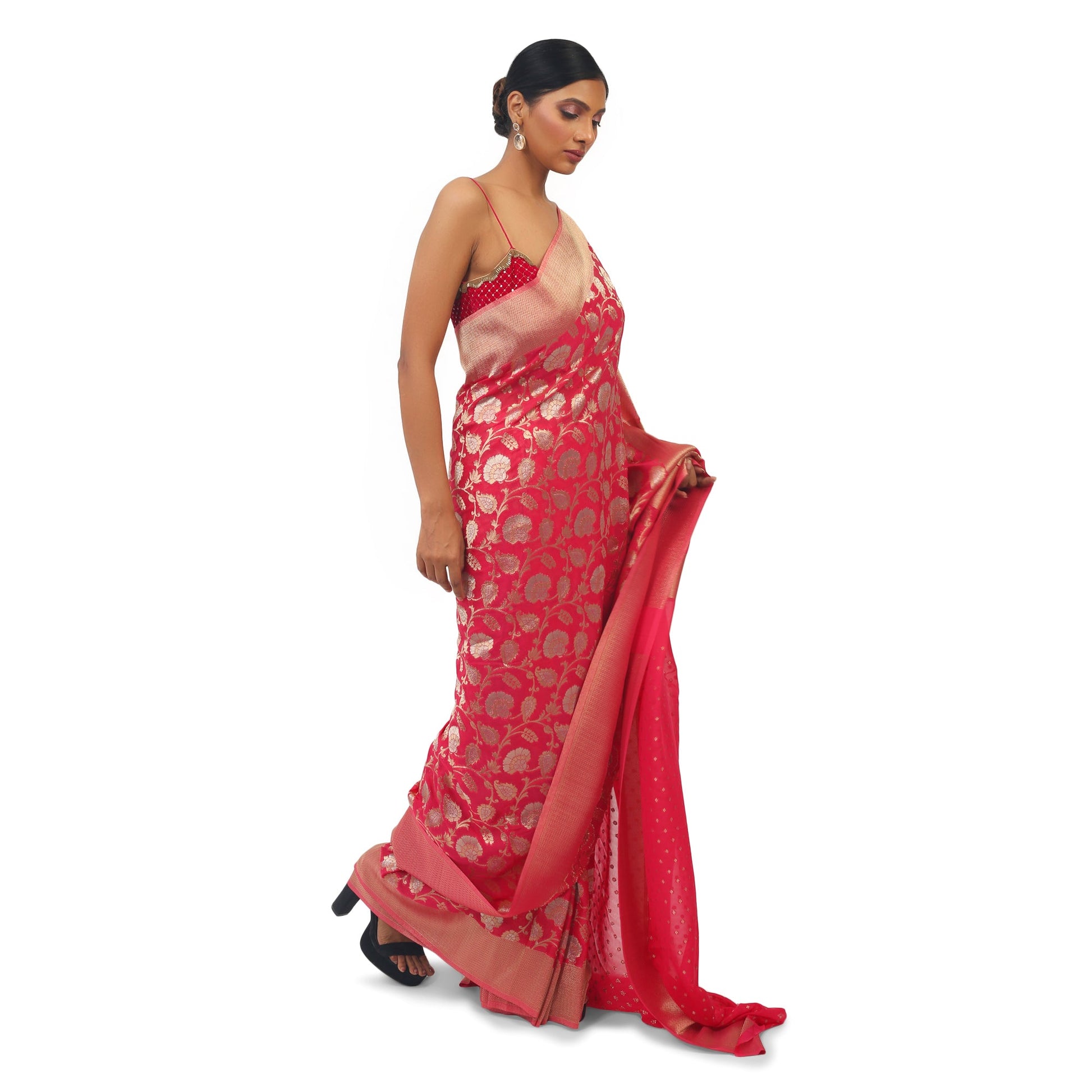 Soft Georgette Designer Red Saree with Golden and silver work Apparel & Accessories 50%off red Saree Soft Georgette soft-georgette-designer-red-saree-with-golden-and-silver-work-458315