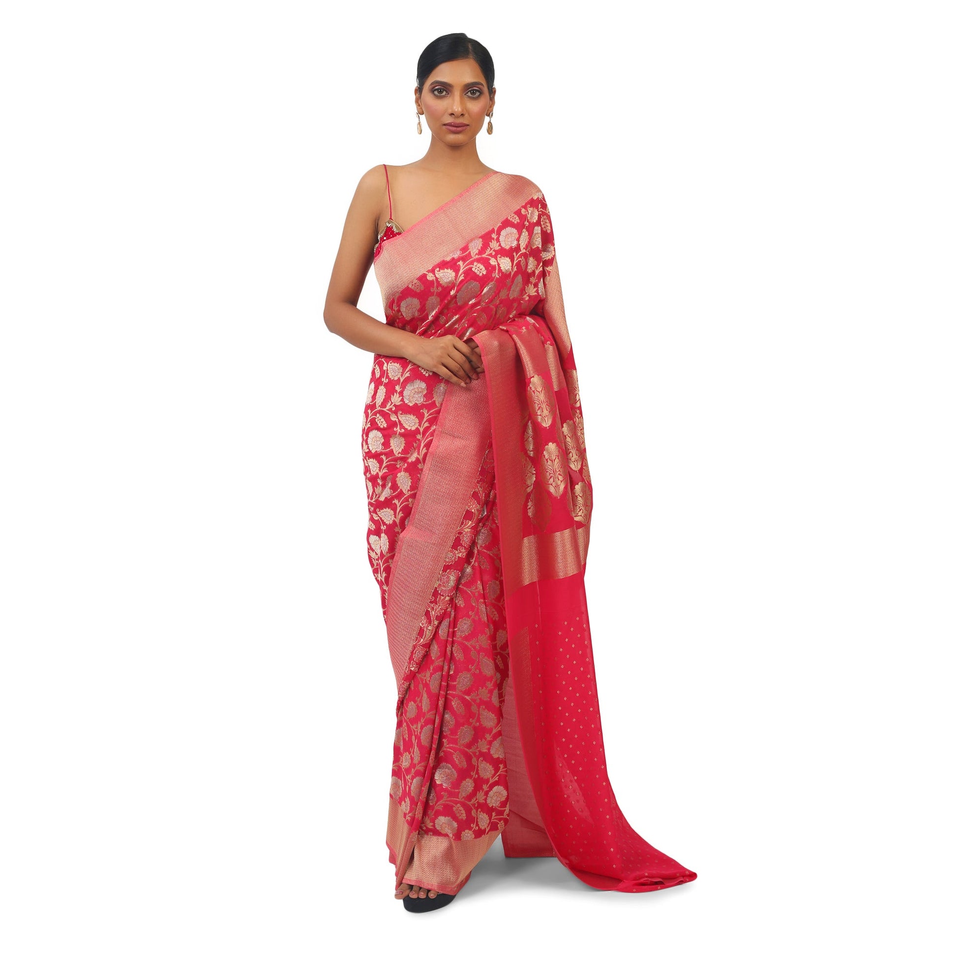 Soft Georgette Designer Red Saree with Golden and silver work Apparel & Accessories 50%off red Saree Soft Georgette soft-georgette-designer-red-saree-with-golden-and-silver-work-838372