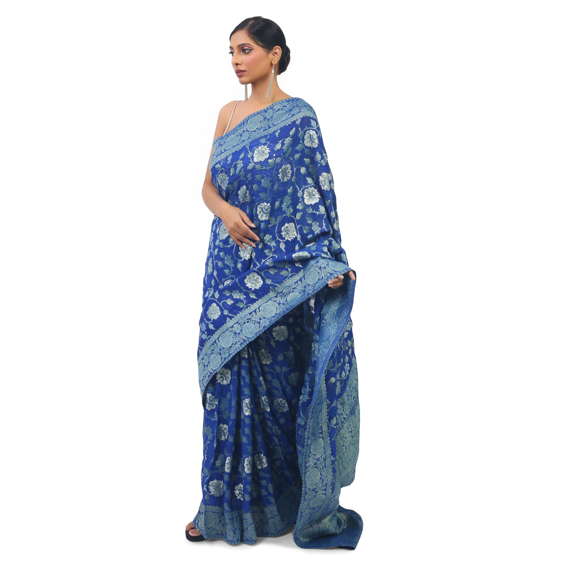 Soft Georgette Designer Royal Blue Saree with Golden work Apparel & Accessories 50%off blue dark blue light blue royal blue Saree sky blue Soft Georgette steel blue soft-georgette-designer-royal-blue-saree-with-golden-work-667698