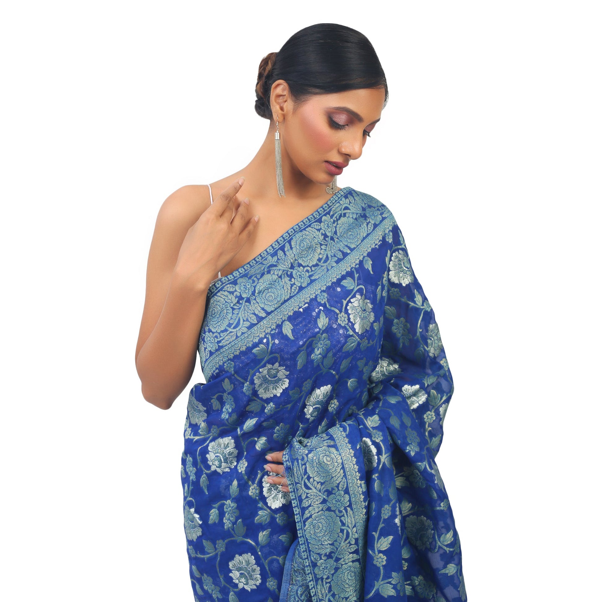 Soft Georgette Designer Royal Blue Saree with Golden work Apparel & Accessories 50%off blue dark blue light blue royal blue Saree sky blue Soft Georgette steel blue soft-georgette-designer-royal-blue-saree-with-golden-work-798302