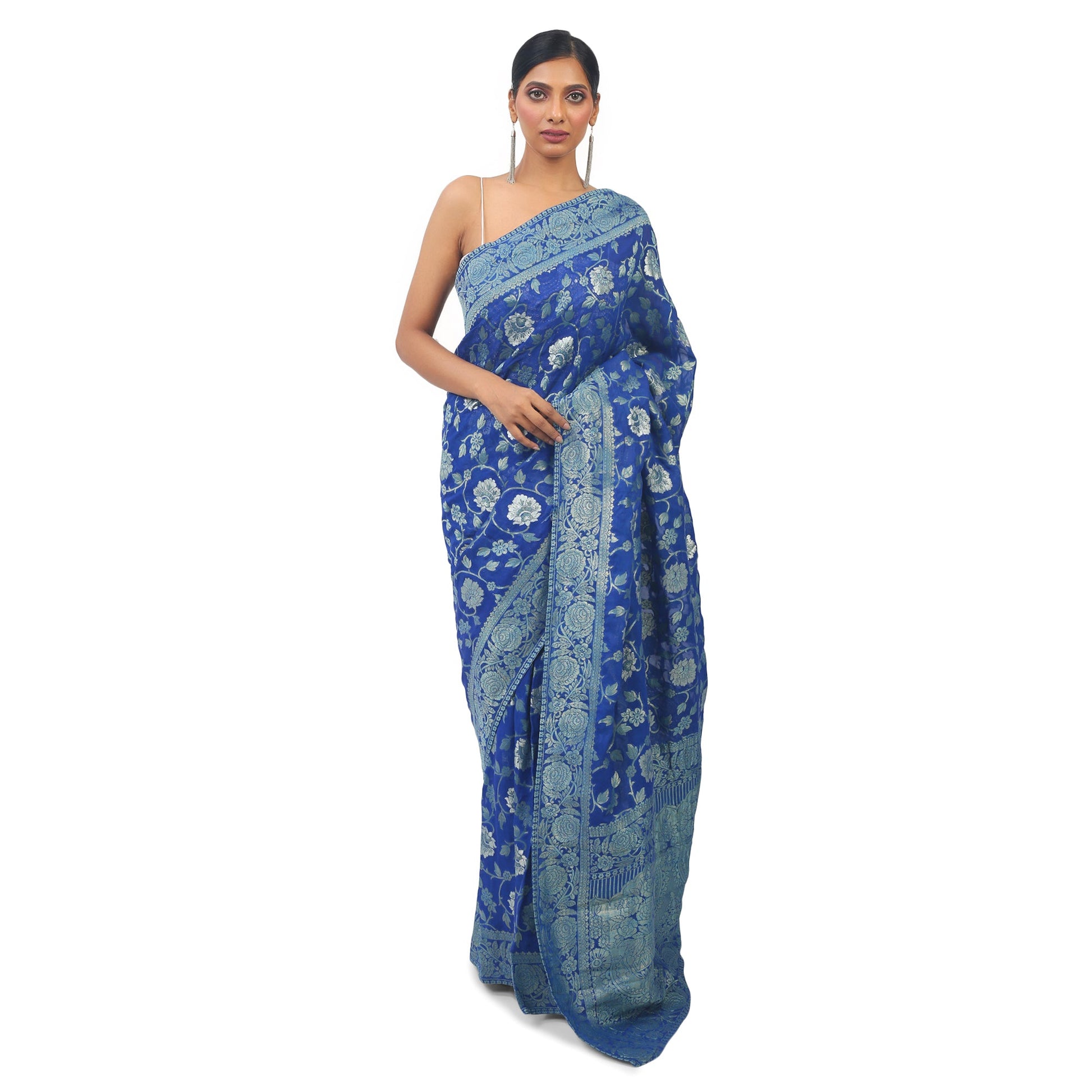 Soft Georgette Designer Royal Blue Saree with Golden work Apparel & Accessories 50%off blue dark blue light blue royal blue Saree sky blue Soft Georgette steel blue soft-georgette-designer-royal-blue-saree-with-golden-work-902293