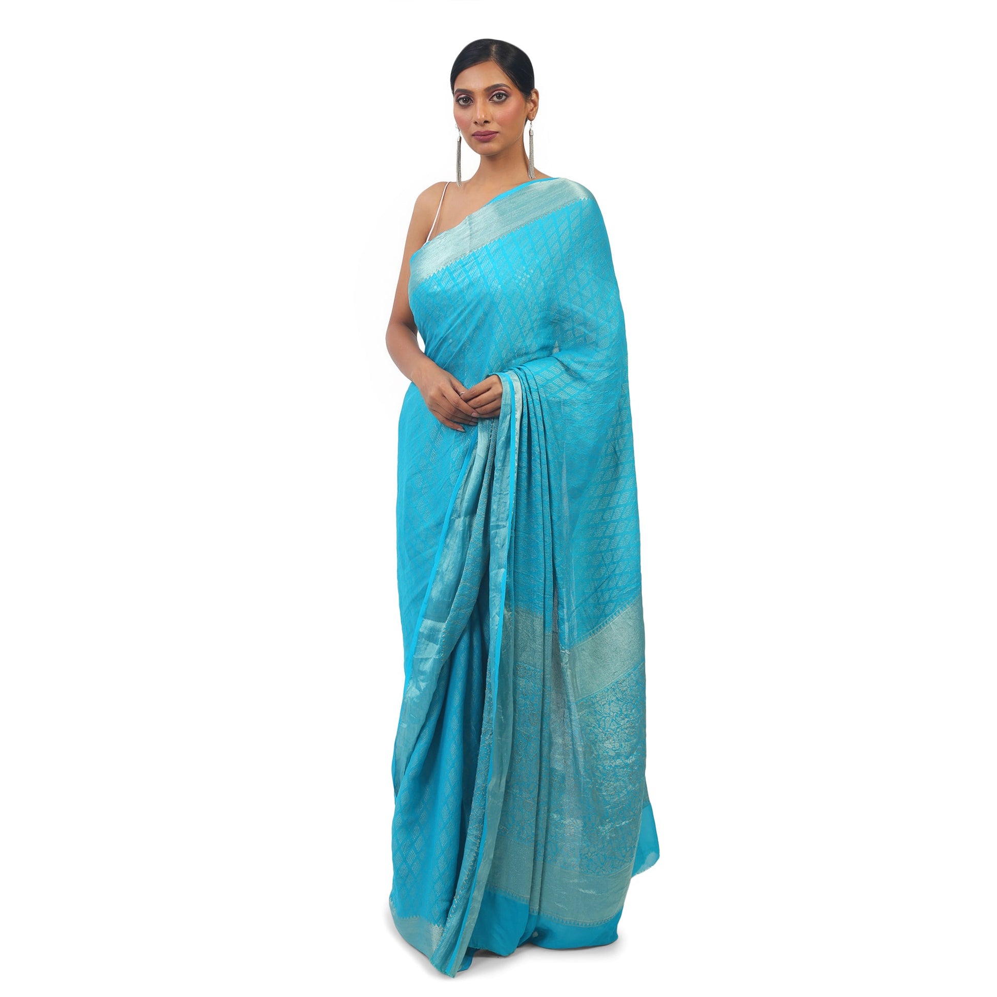 Soft Georgette Designer Sky Blue Saree with Silver work Apparel & Accessories 50%off blue dark blue light blue royal blue Saree sky blue Soft Georgette steel blue work soft-georgette-designer-sky-blue-saree-with-silver-work-150662