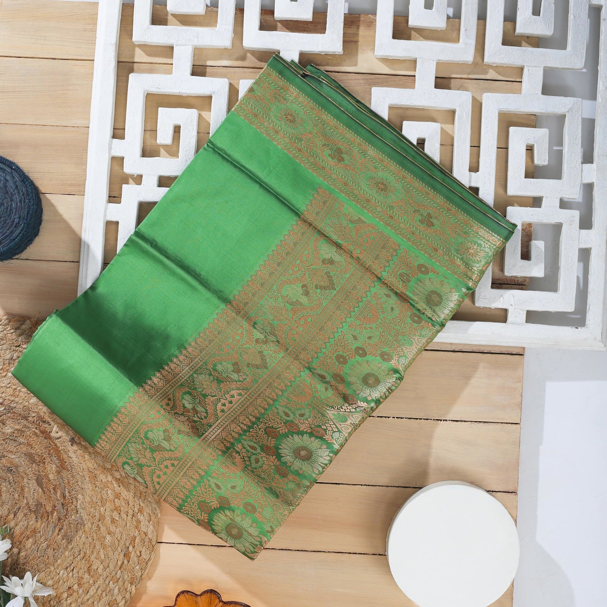 Art Silk Green Saree with Silver & Golden work Apparel & Accessories 50%off Art Silk casual dark green Green Light Green Saree Saree Silk sea green silk work thehangrart-silk-green-saree-with-silver-golden-workthehangr-457257