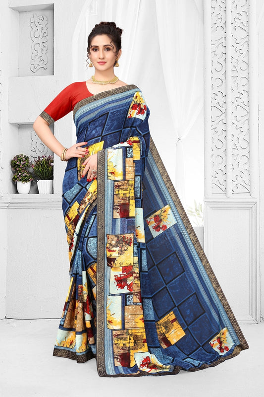 Beautiful Printed Pure Georgette Saree Less Border with cotton silk Blouse Piece Steel Blue Saree Brown casual dark green Saree steel blue Wine thehangrbeautiful-printed-pure-georgette-saree-less-border-with-cotton-silk-blouse-piecethehangr-373405