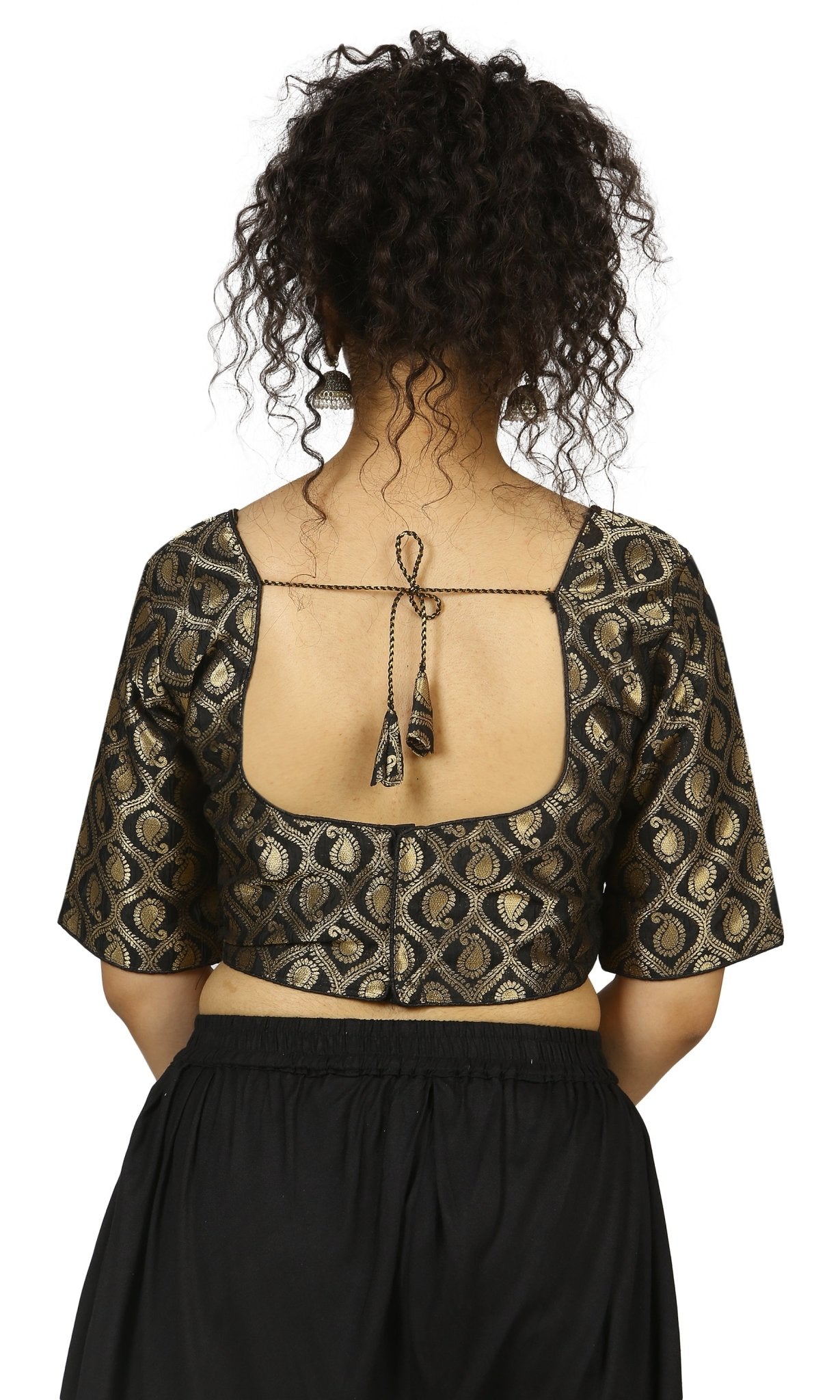 Black |Gold |Brocade Blouse Apparel & Accessories 32 34 36 black Blouse blouses golden Lehza thehangrblack-gold-brocade-blousethehangr-368933