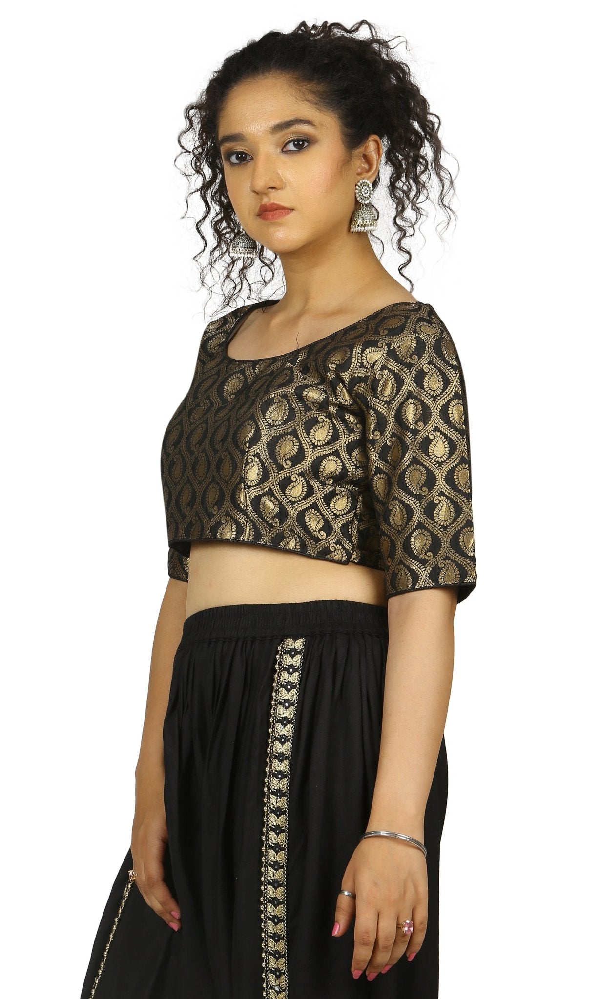 Black |Gold |Brocade Blouse Apparel & Accessories 32 34 36 black Blouse blouses golden Lehza thehangrblack-gold-brocade-blousethehangr-675675