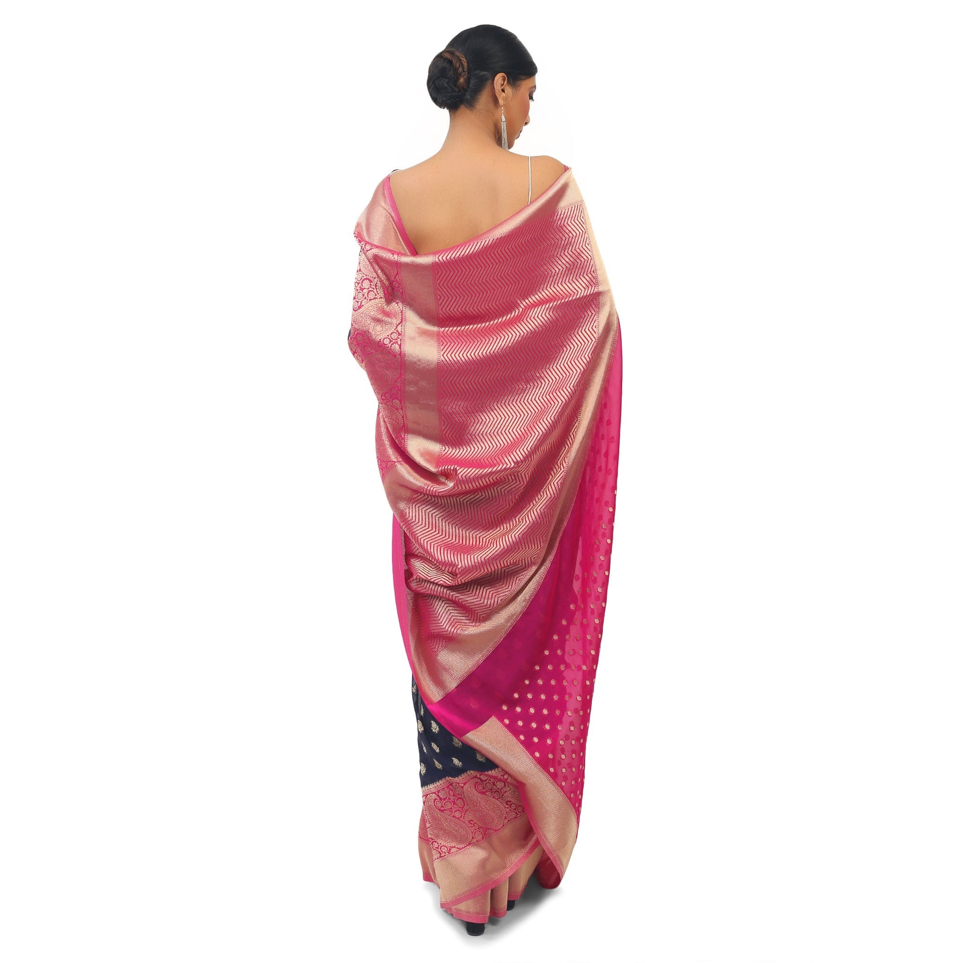 Dark Blue soft Georgette Saree With contrast pink boarder and pallu Apparel & Accessories 50%off independence Saree thehangrdark-blue-soft-georgette-saree-with-contrast-pink-boarder-and-palluthehangr-460997