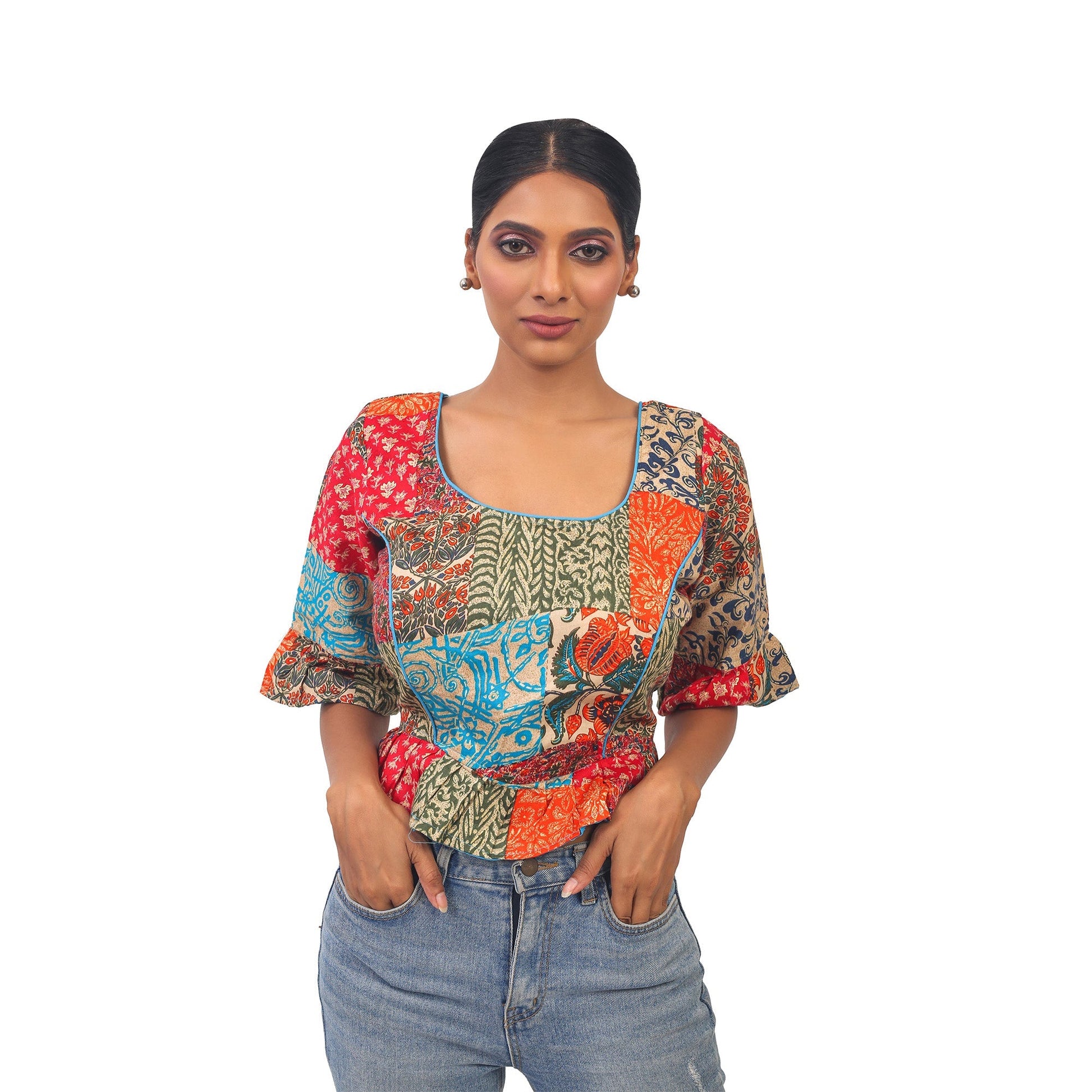 Digital print | Silk | Designer | Blouse Apparel & Accessories 32 34 36 Blouse blouses Crop tops Digital thehangrdigital-print-silk-designer-blousethehangr-112241