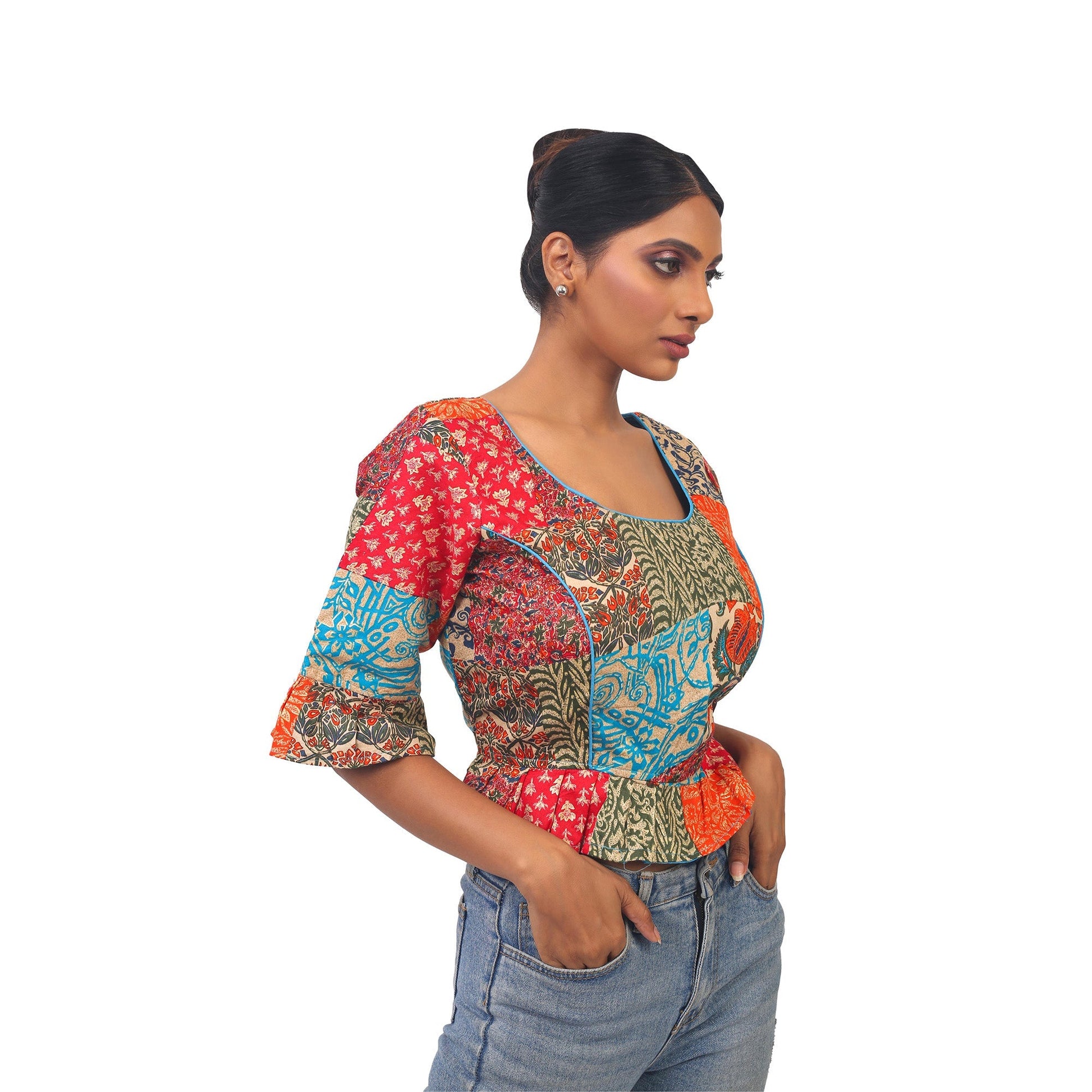 Digital print | Silk | Designer | Blouse 36 Apparel & Accessories 32 34 36 Blouse blouses Crop tops Digital thehangrdigital-print-silk-designer-blousethehangr-745772